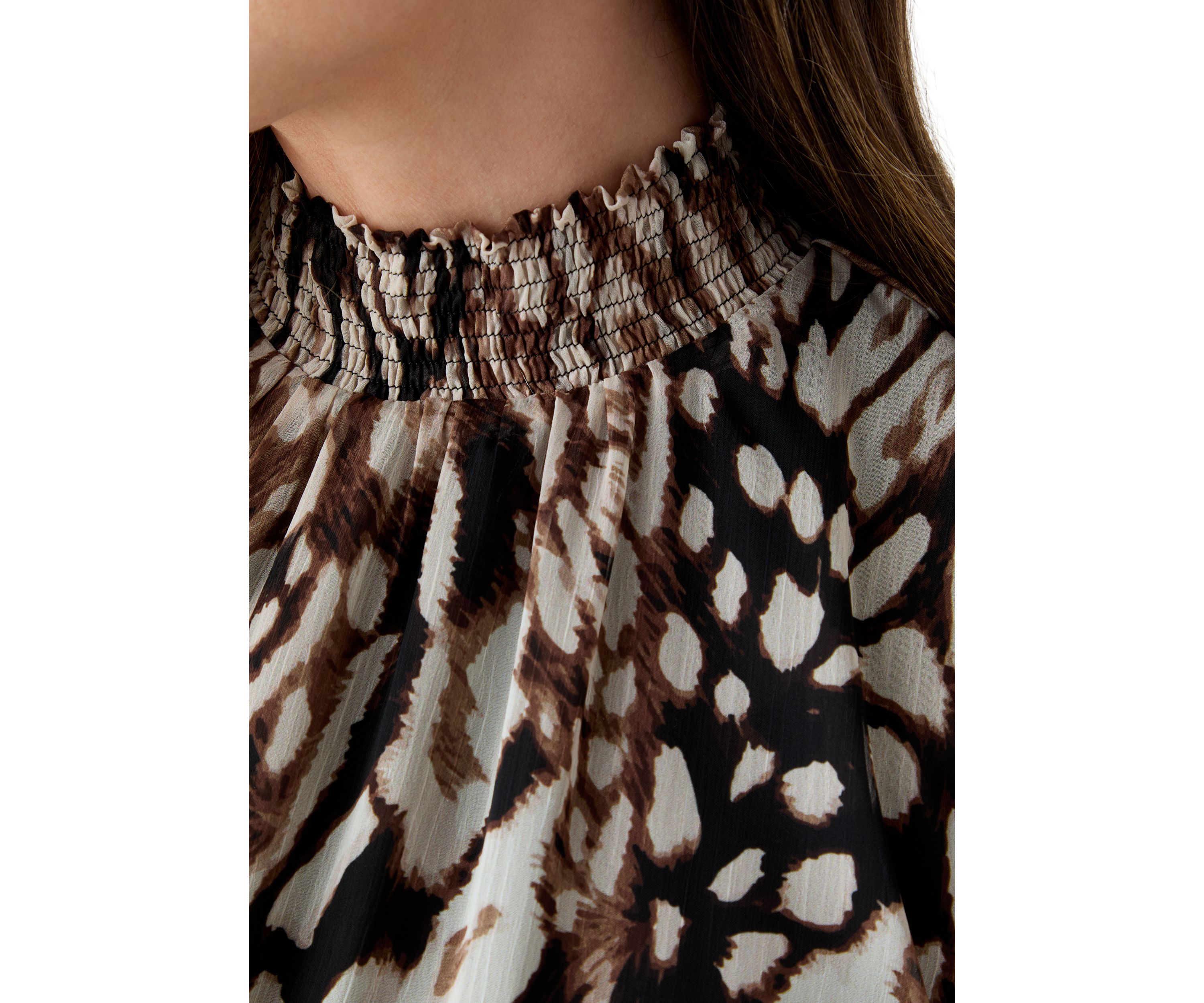 Womens Long Sleeve Mock Neck Animal Print Chiffon Maxi Dress