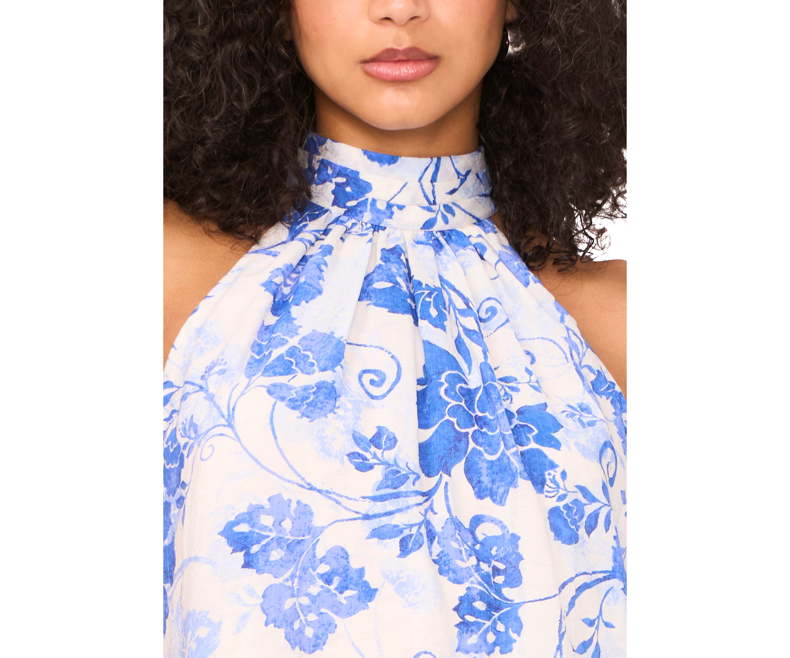 Womens Sleeveless Halter Neck Floral Print A-Line Dress