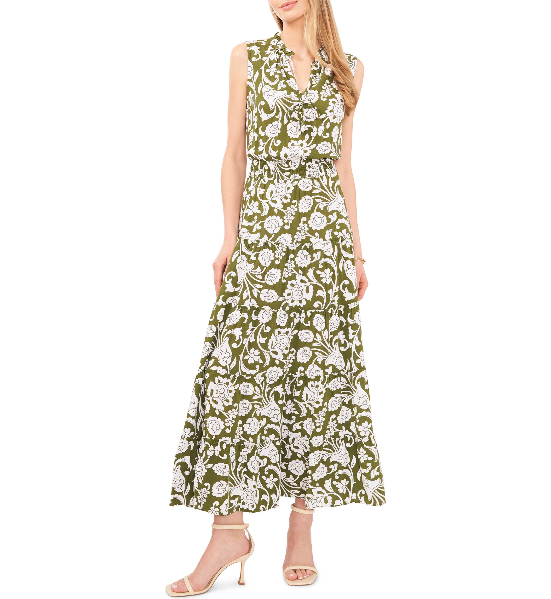 Womens Smocked Waist Tiered Maxi Dress