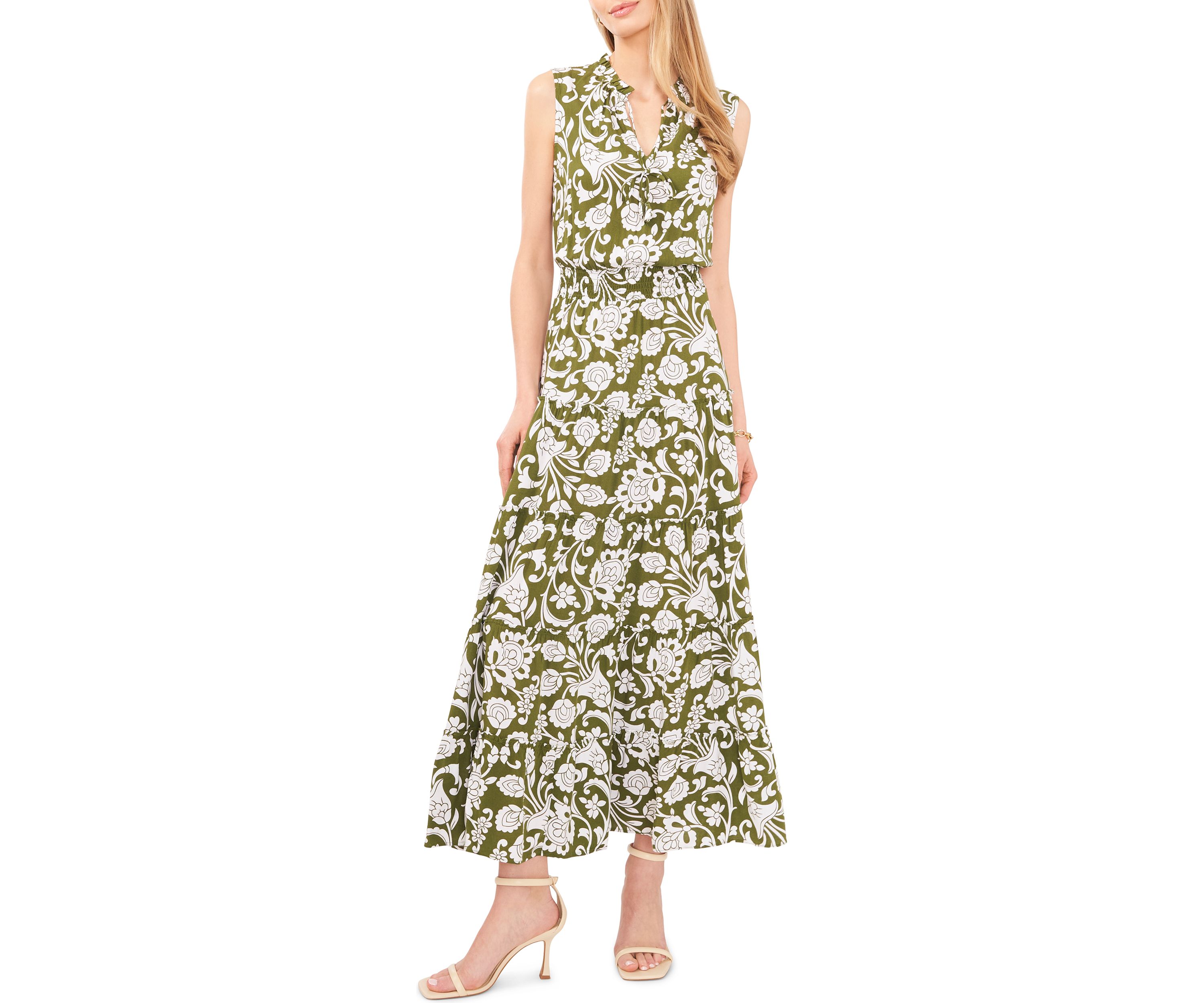 Womens Smocked Waist Tiered Maxi Dress