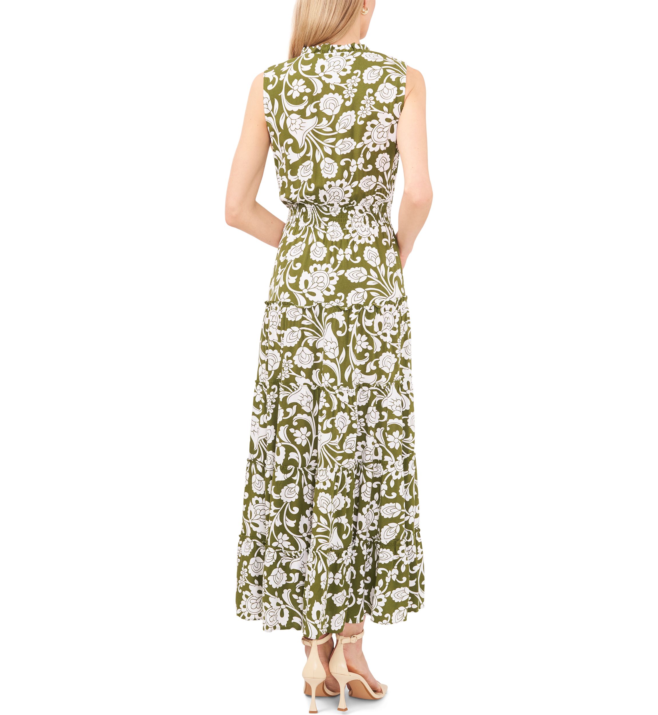 Womens Smocked Waist Tiered Maxi Dress