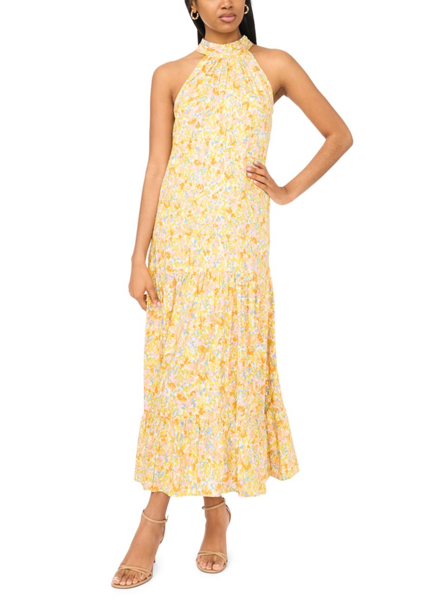MSK Women's Halter Floral Challis Maxi Dress, XL