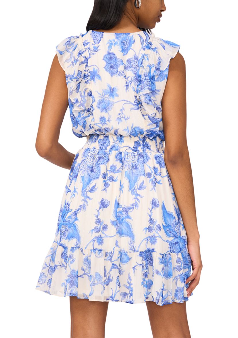 Womens Sleeveless V-Neck Paisley A-Line Dress