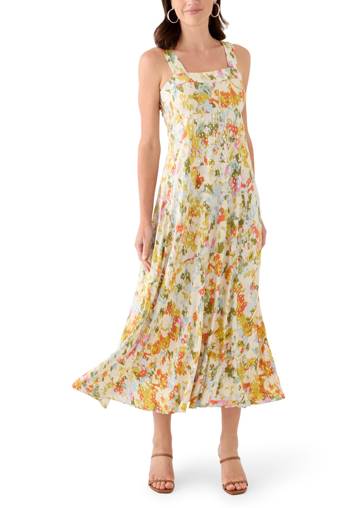 Womens Smocked Back Challis Maxi Dress