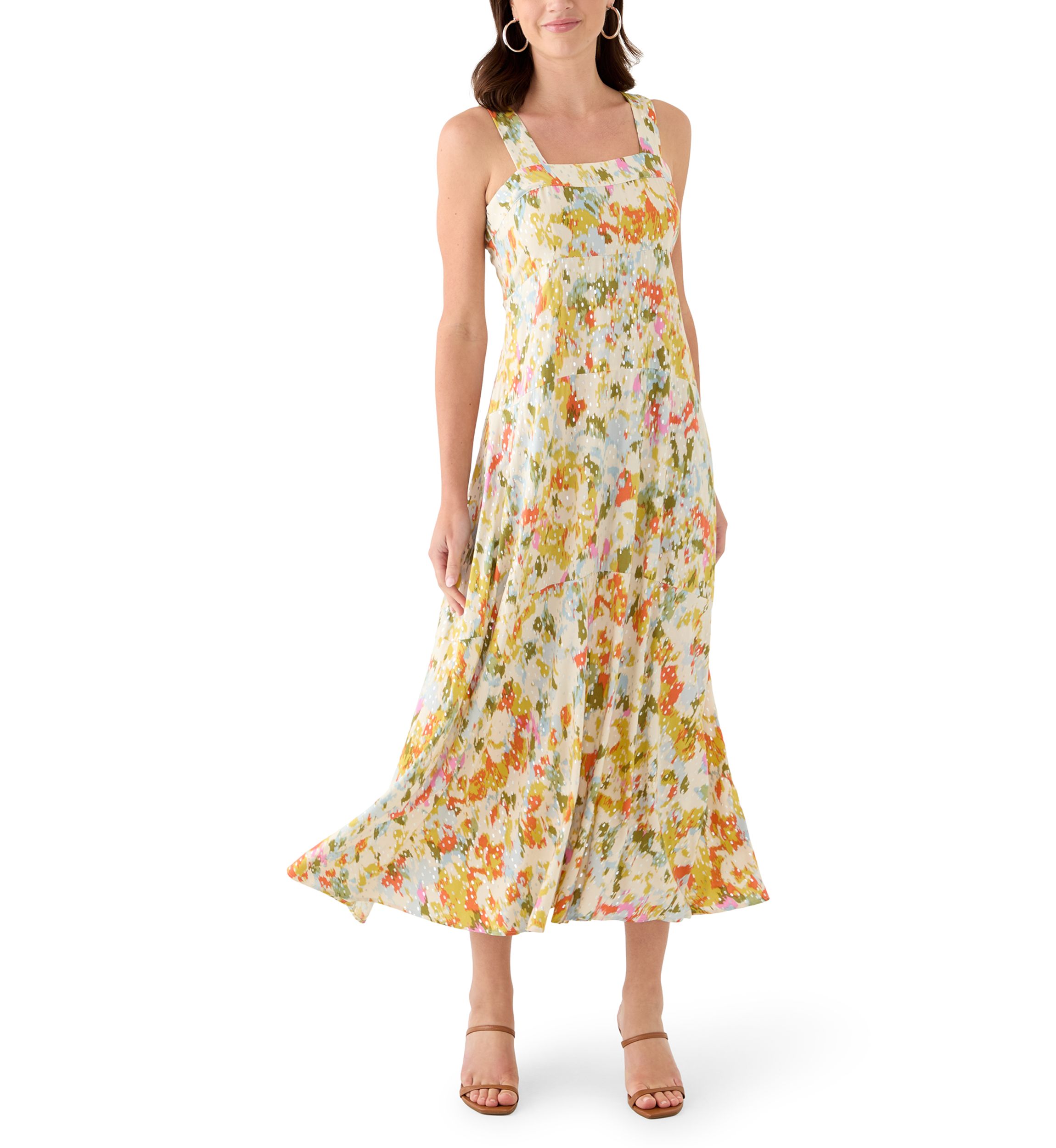 Womens Smocked Back Challis Maxi Dress