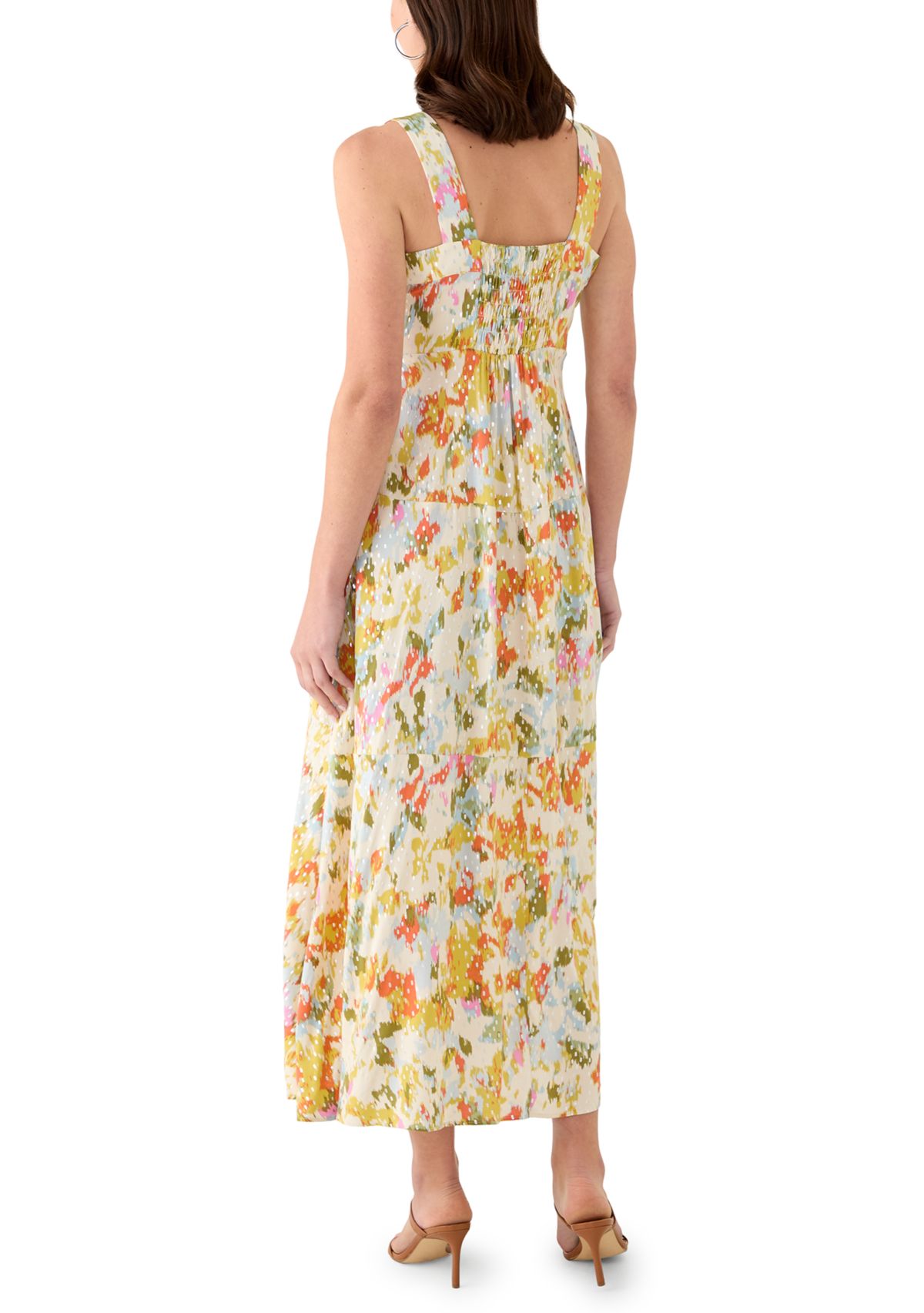 Womens Smocked Back Challis Maxi Dress