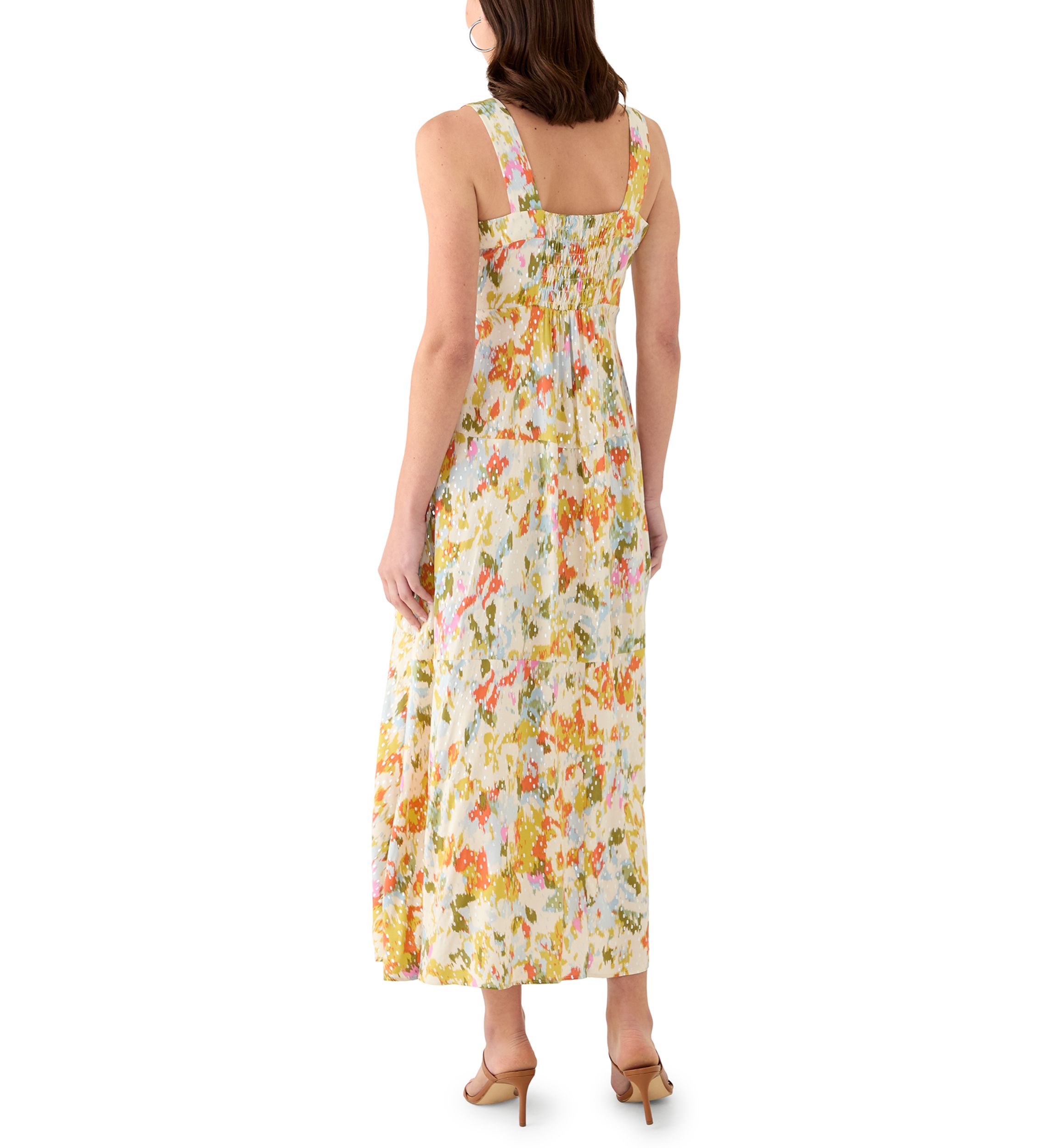 Womens Smocked Back Challis Maxi Dress
