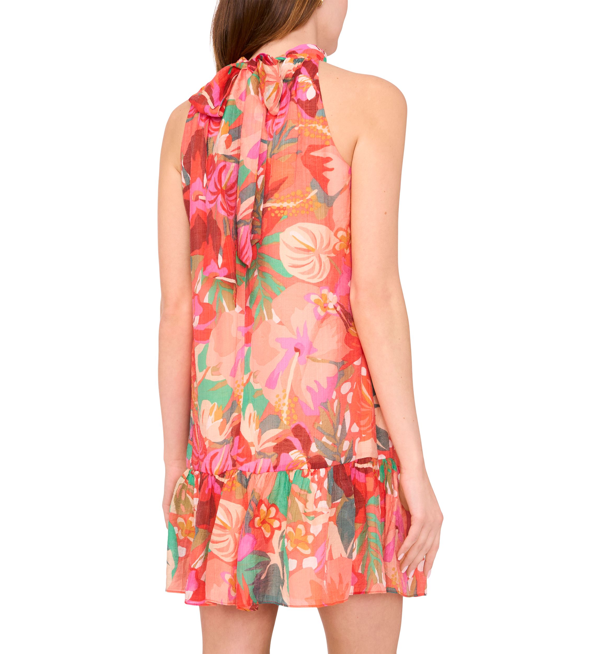 Womens Sleeveless Halter Neck Floral Print A-Line Dress