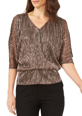 Women's 3/4 Sleeve V-Neck Sparkly Blouse