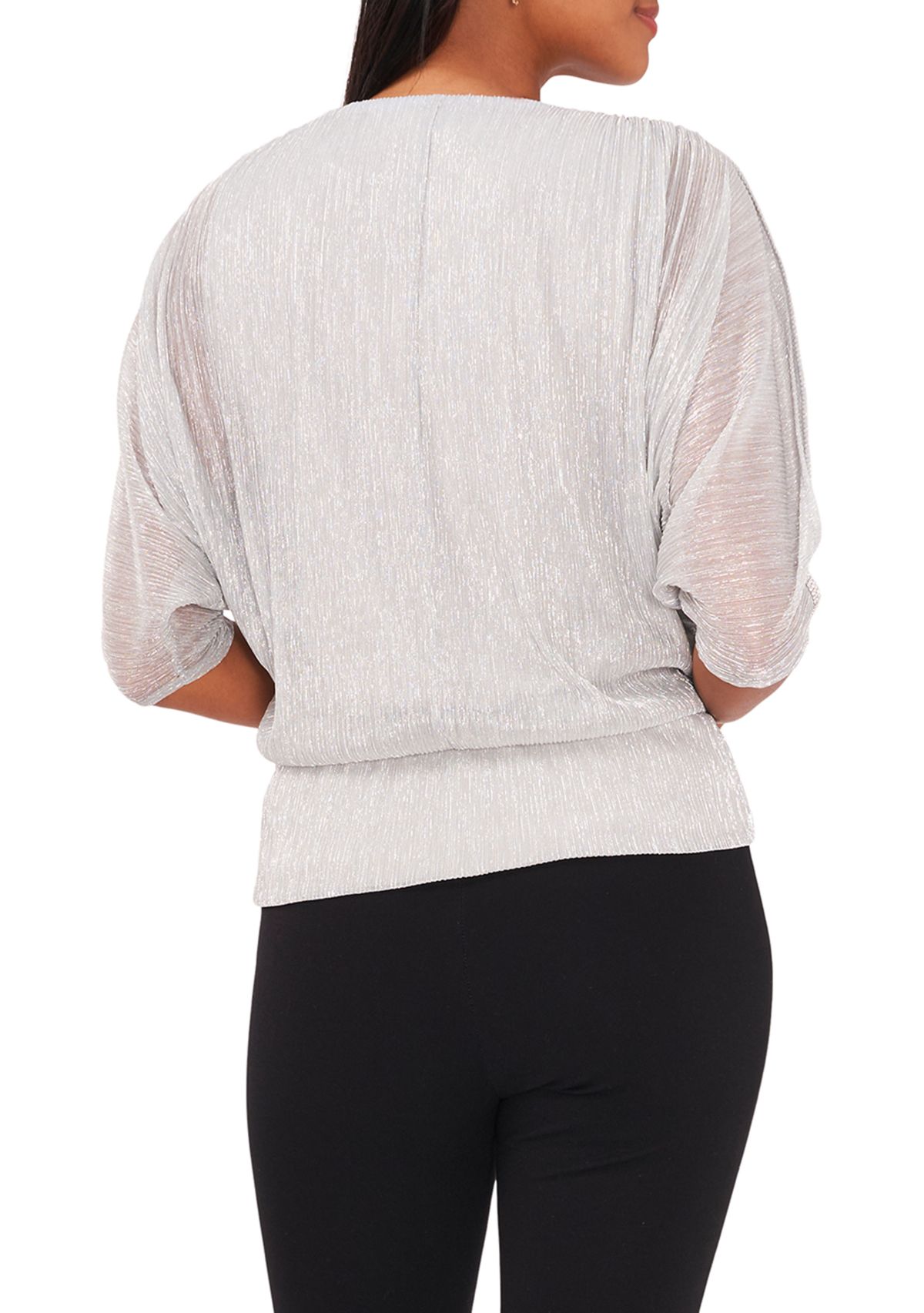Womens 3/4 Sleeve V-Neck Sparkly Blouse