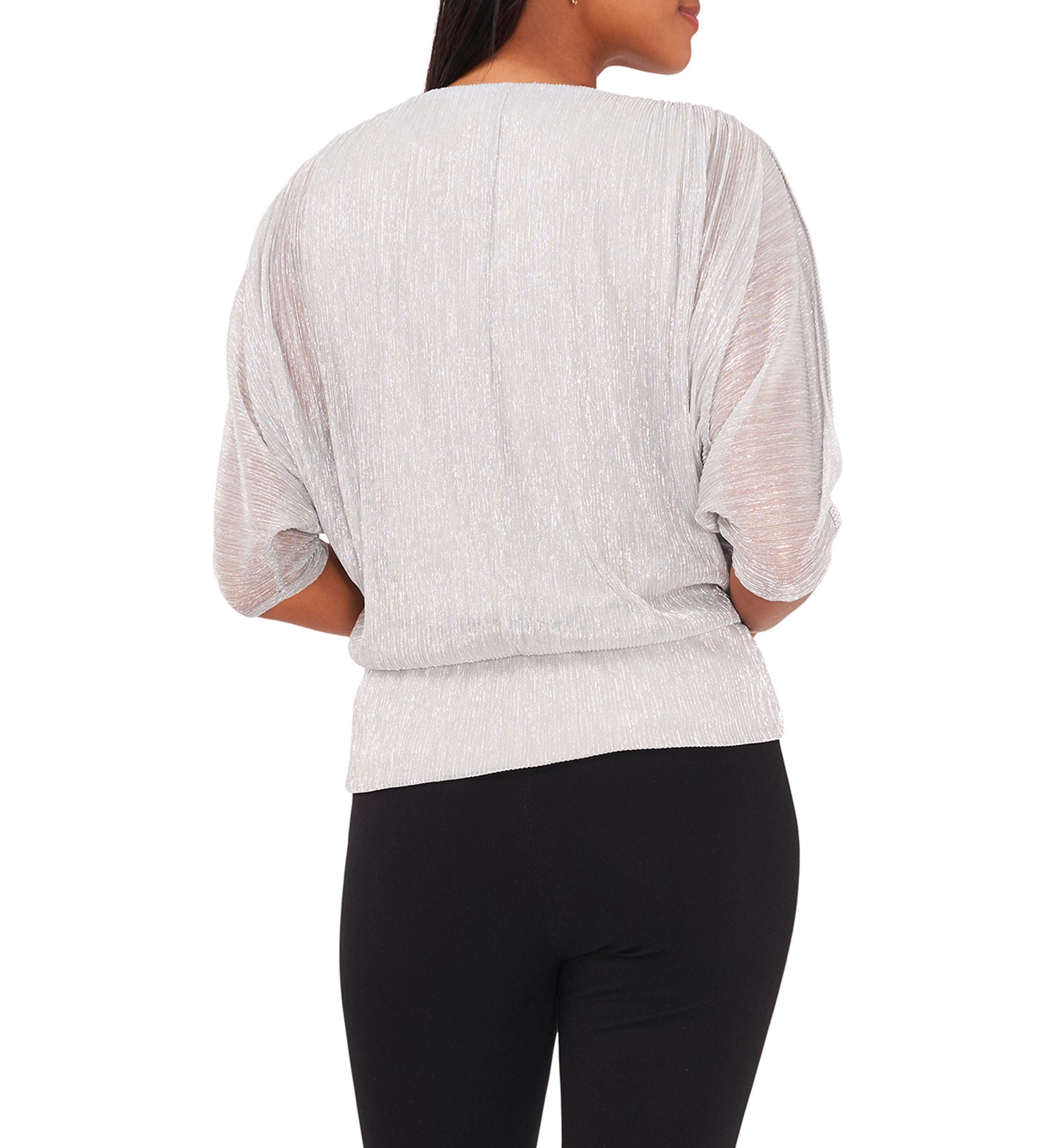 Womens 3/4 Sleeve V-Neck Sparkly Blouse