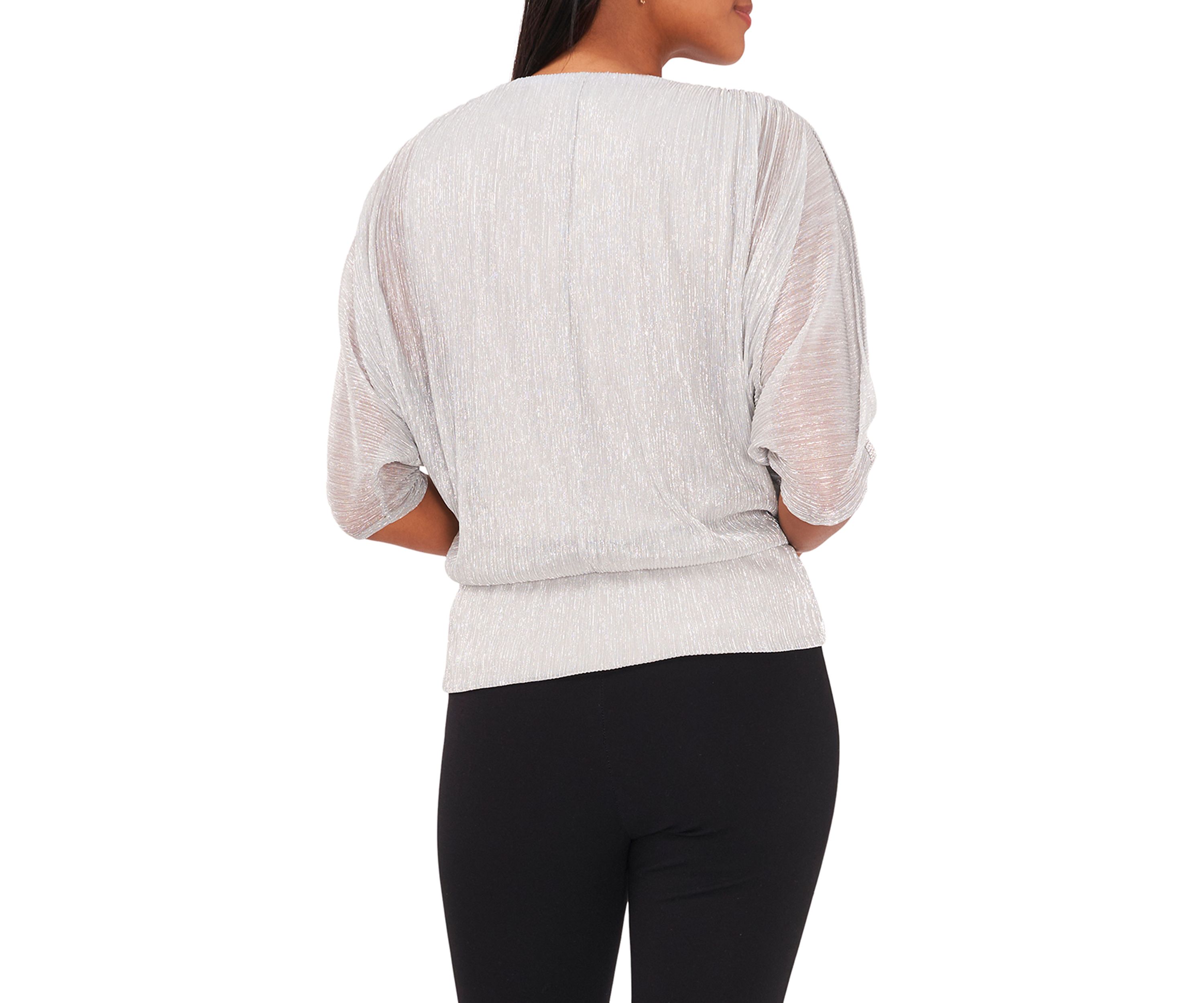 Womens 3/4 Sleeve V-Neck Sparkly Blouse