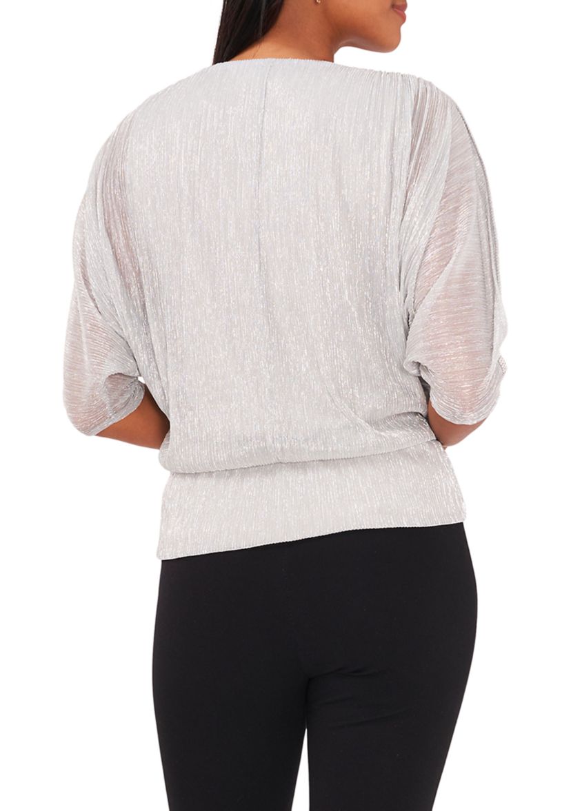 Womens 3/4 Sleeve V-Neck Sparkly Blouse