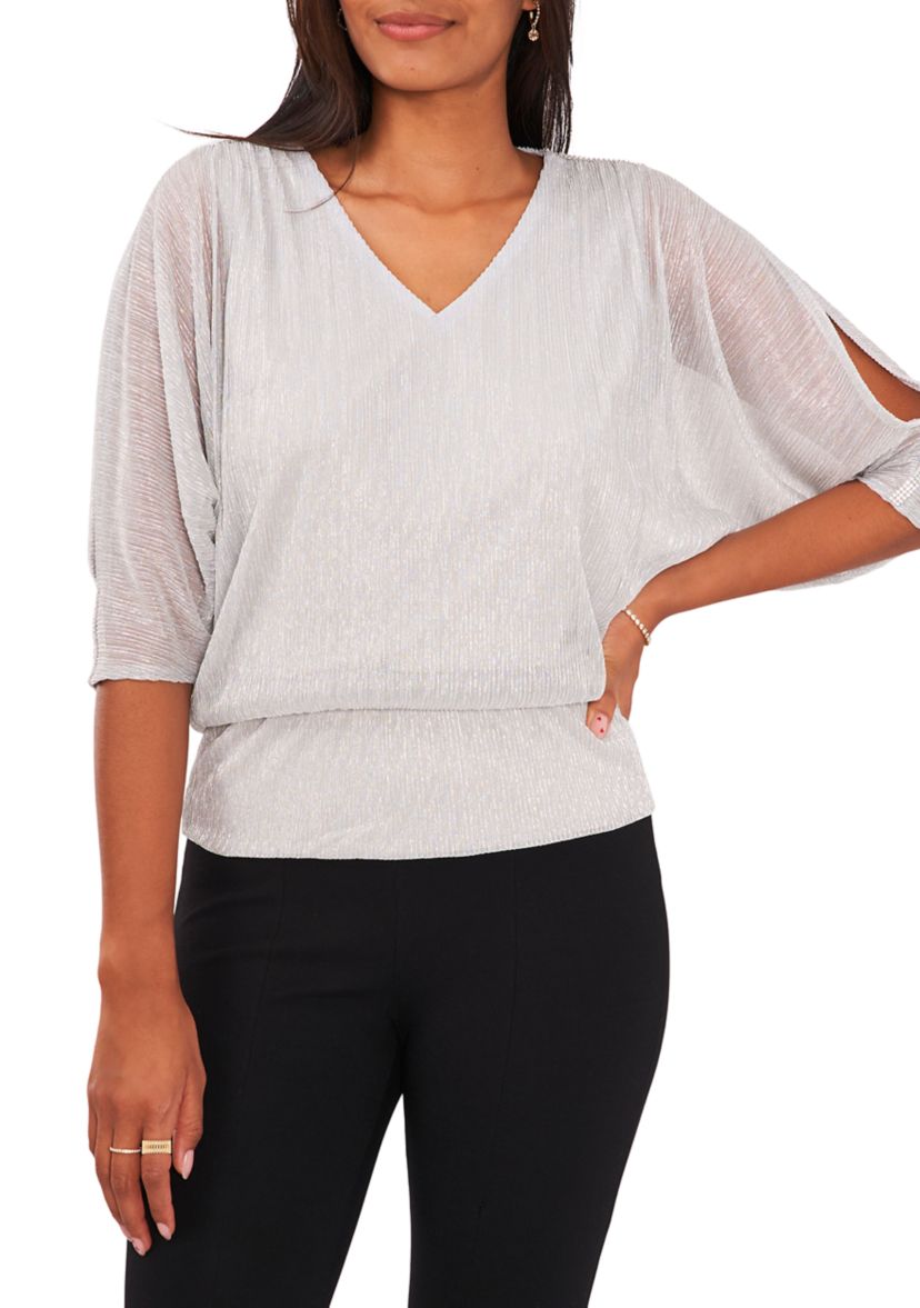 Womens 3/4 Sleeve V-Neck Sparkly Blouse