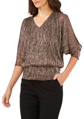 Women's 3/4 Sleeve V-Neck Sparkly Blouse