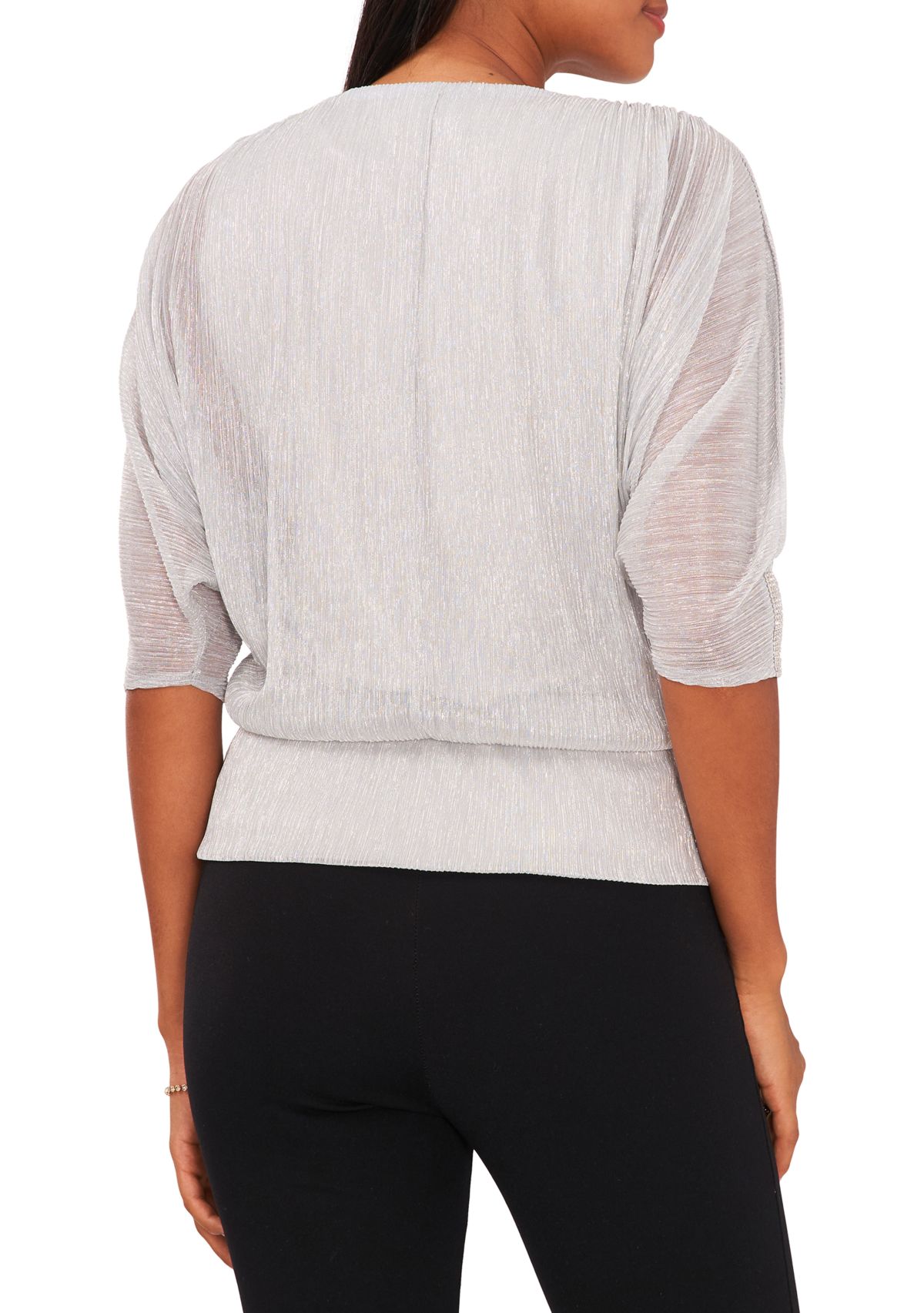 Womens 3/4 Sleeve V-Neck Sparkly Blouse