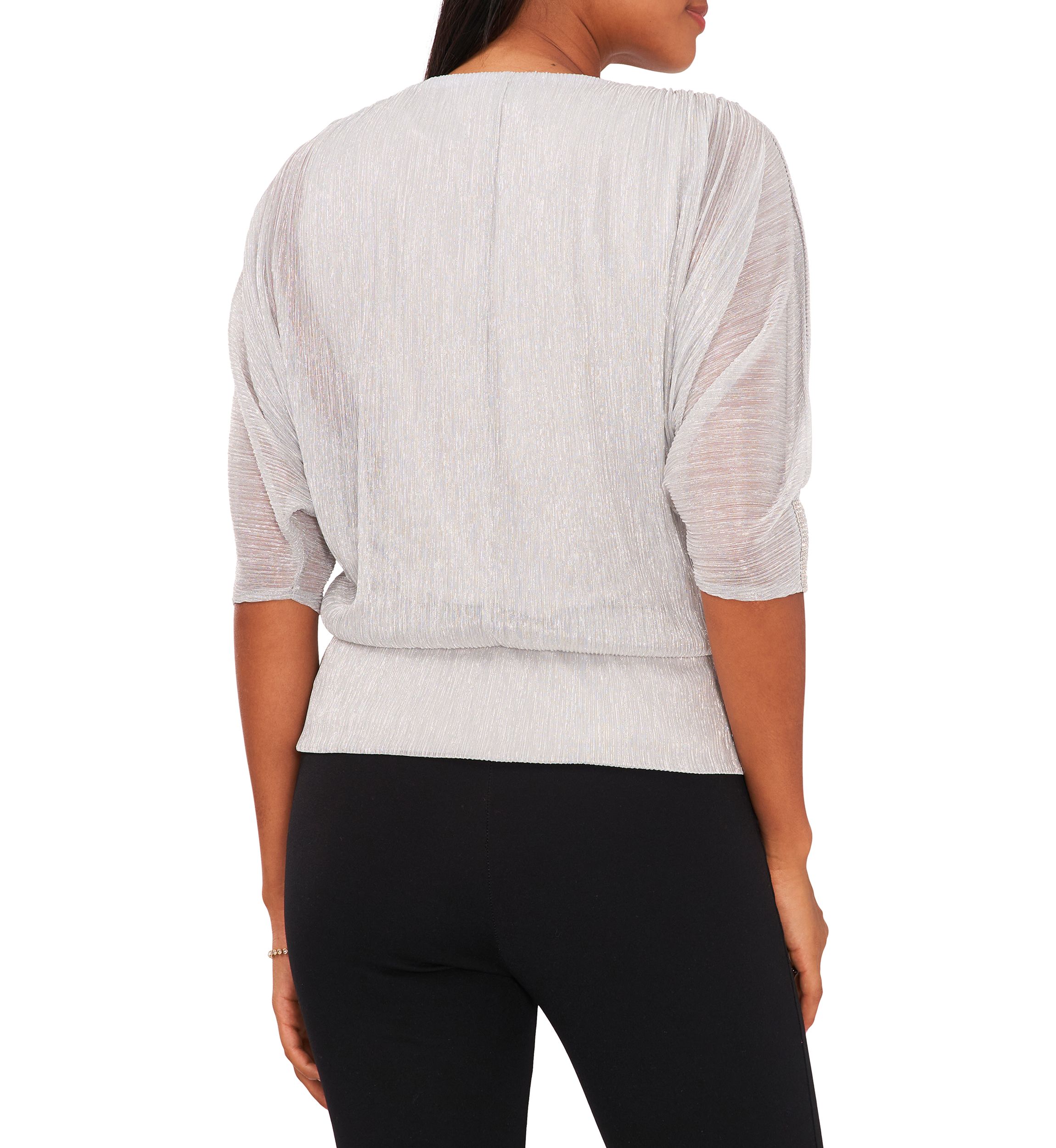 Womens 3/4 Sleeve V-Neck Sparkly Blouse