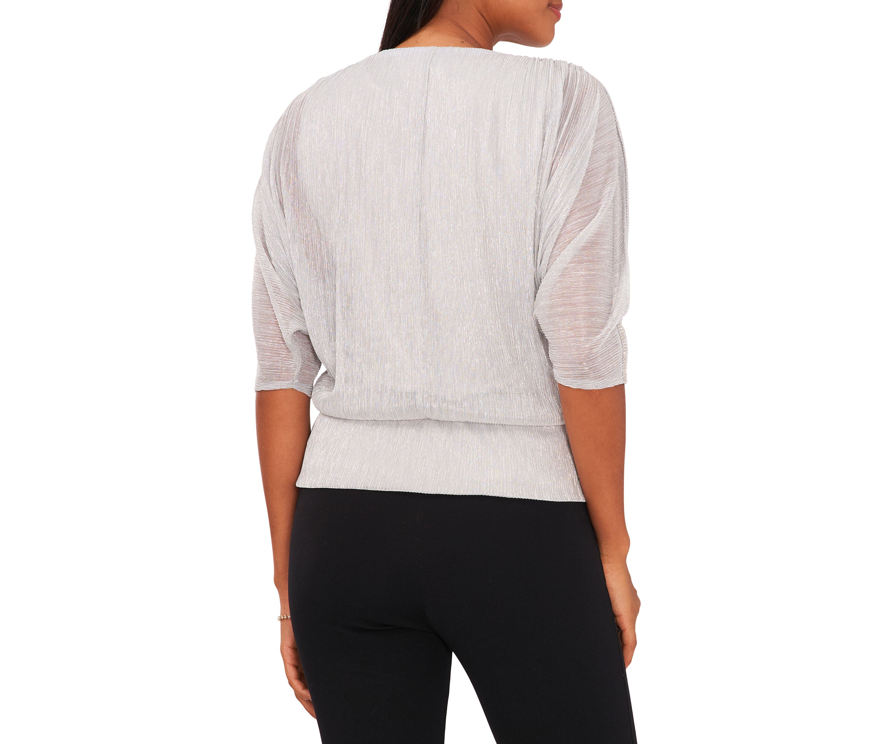 Womens 3/4 Sleeve V-Neck Sparkly Blouse