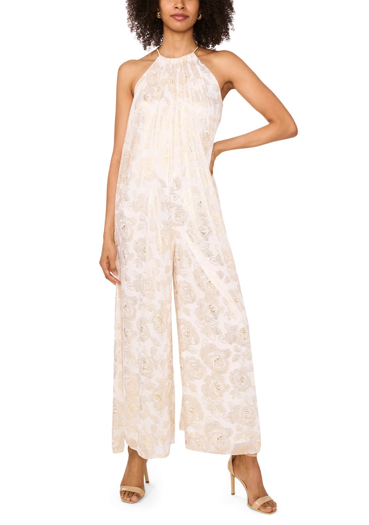 Womens Sleeveless Halter Chiffon Jumpsuit