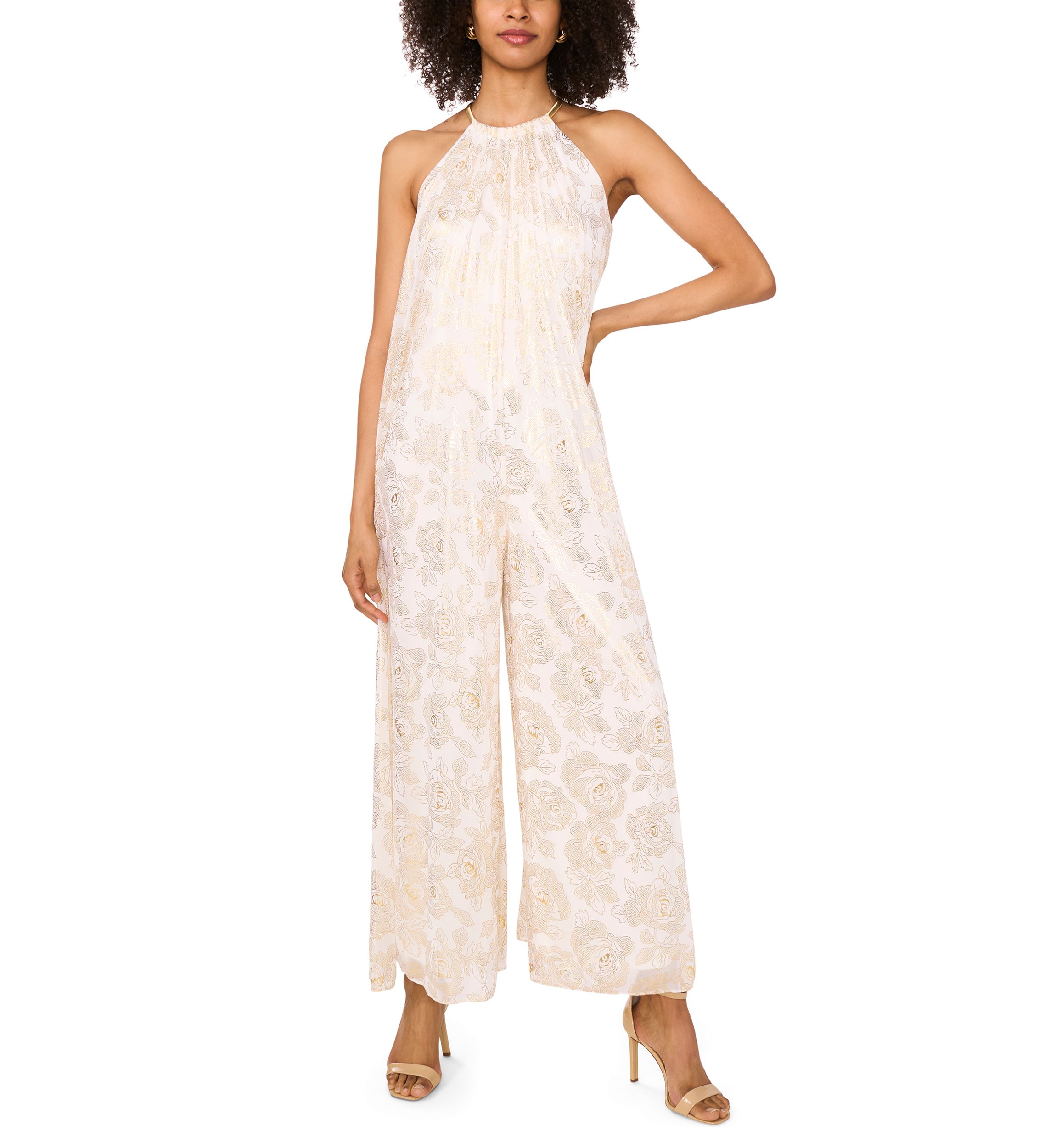 Womens Sleeveless Halter Chiffon Jumpsuit