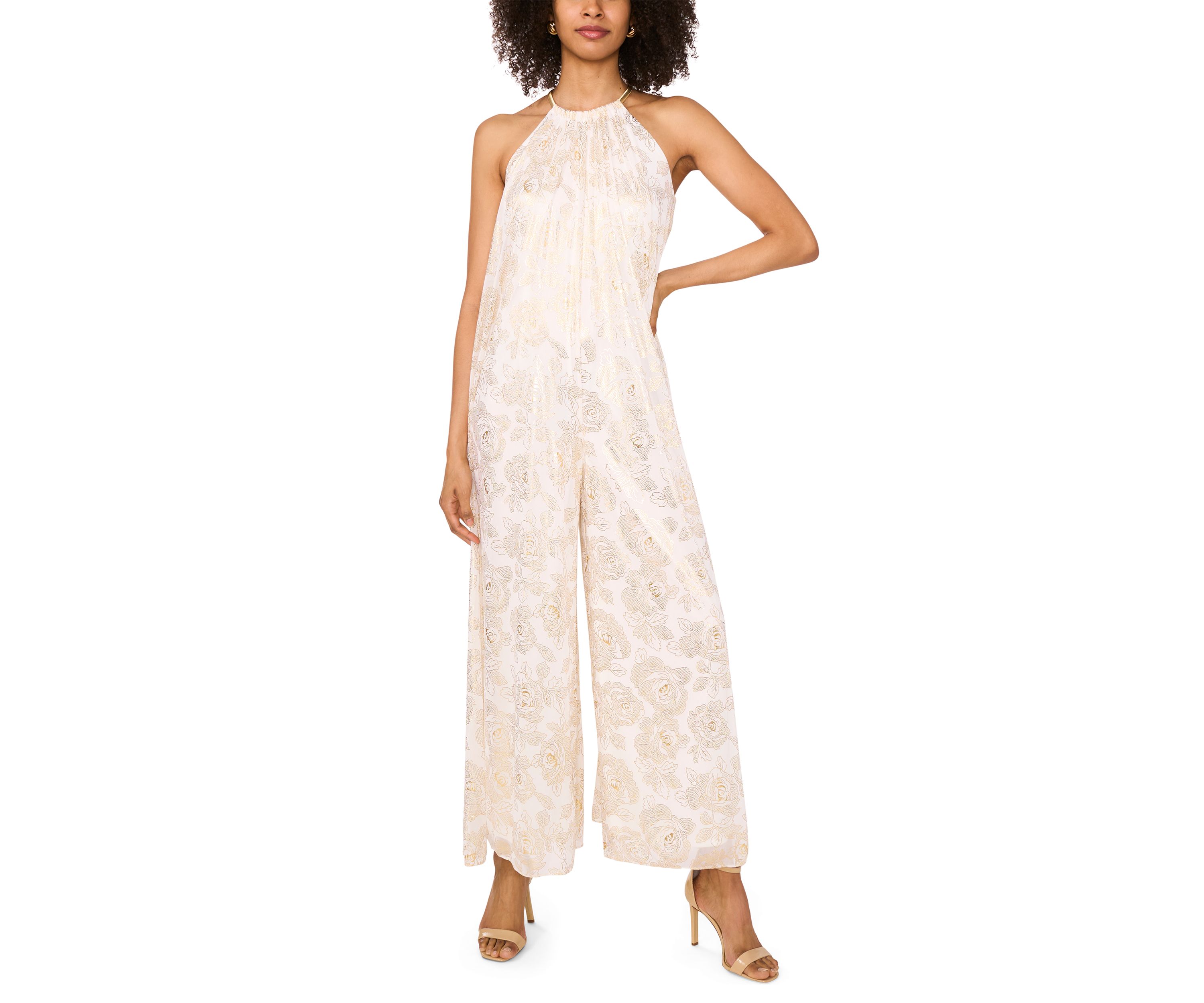 Womens Sleeveless Halter Chiffon Jumpsuit