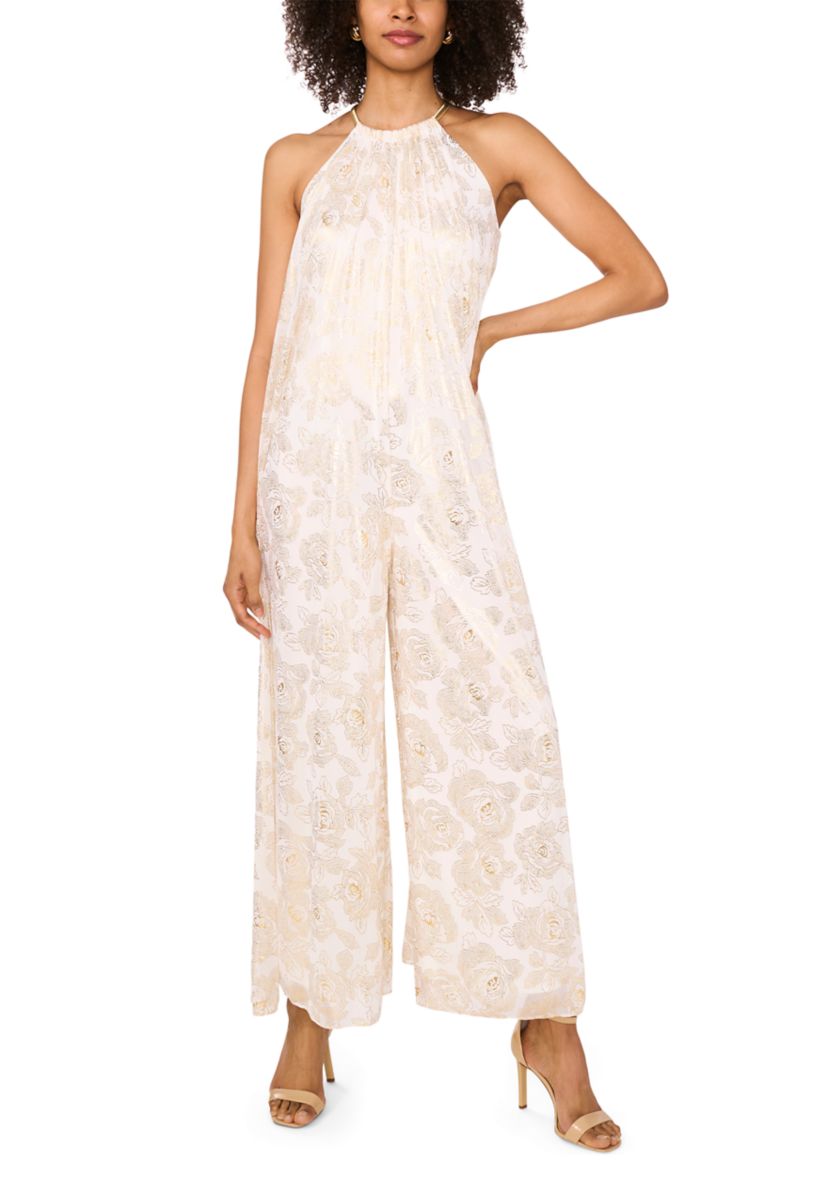 Womens Sleeveless Halter Chiffon Jumpsuit
