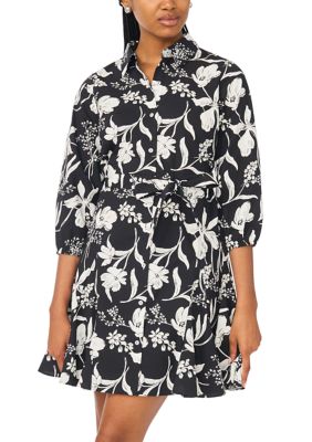 MSK Women's Petite 3/4 Sleeve Belted Collar Dress with Godets