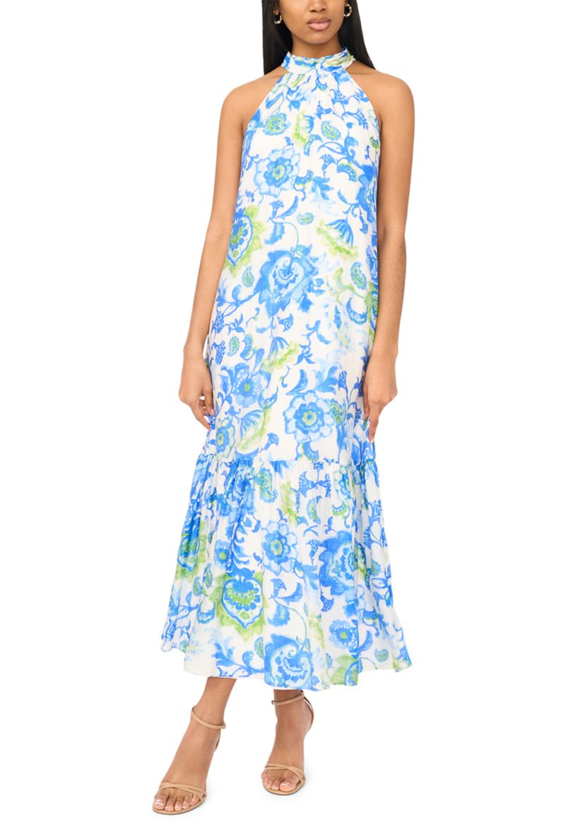 msk halter maxi dress MSK Women's Halter Floral Challis Maxi Dress, Ivory, Small
