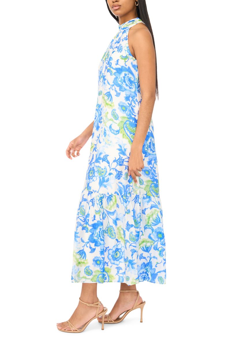 msk halter dress Women's Floral Challis Maxi Dress, Ivory, Small pfs:label-new