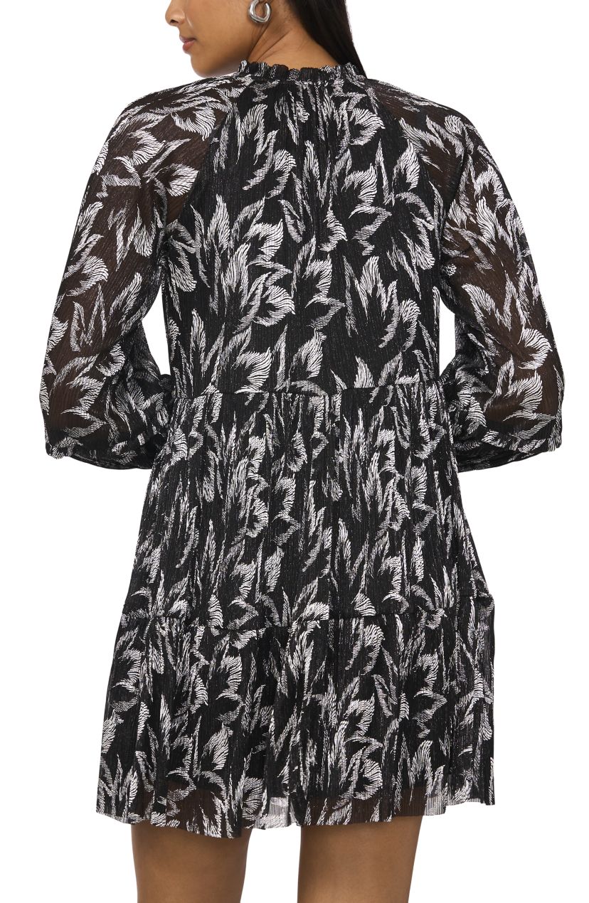 Womens Long Sleeve V-Neck Glitter A-Line Dress 