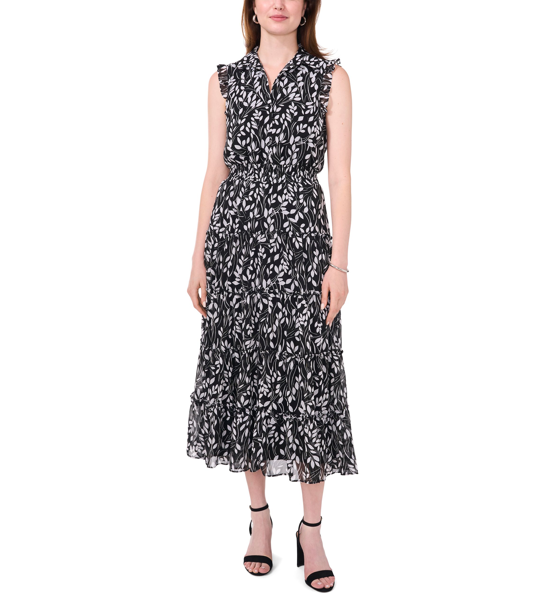 Womens Sleeveless Collar Neck Print Maxi Dress