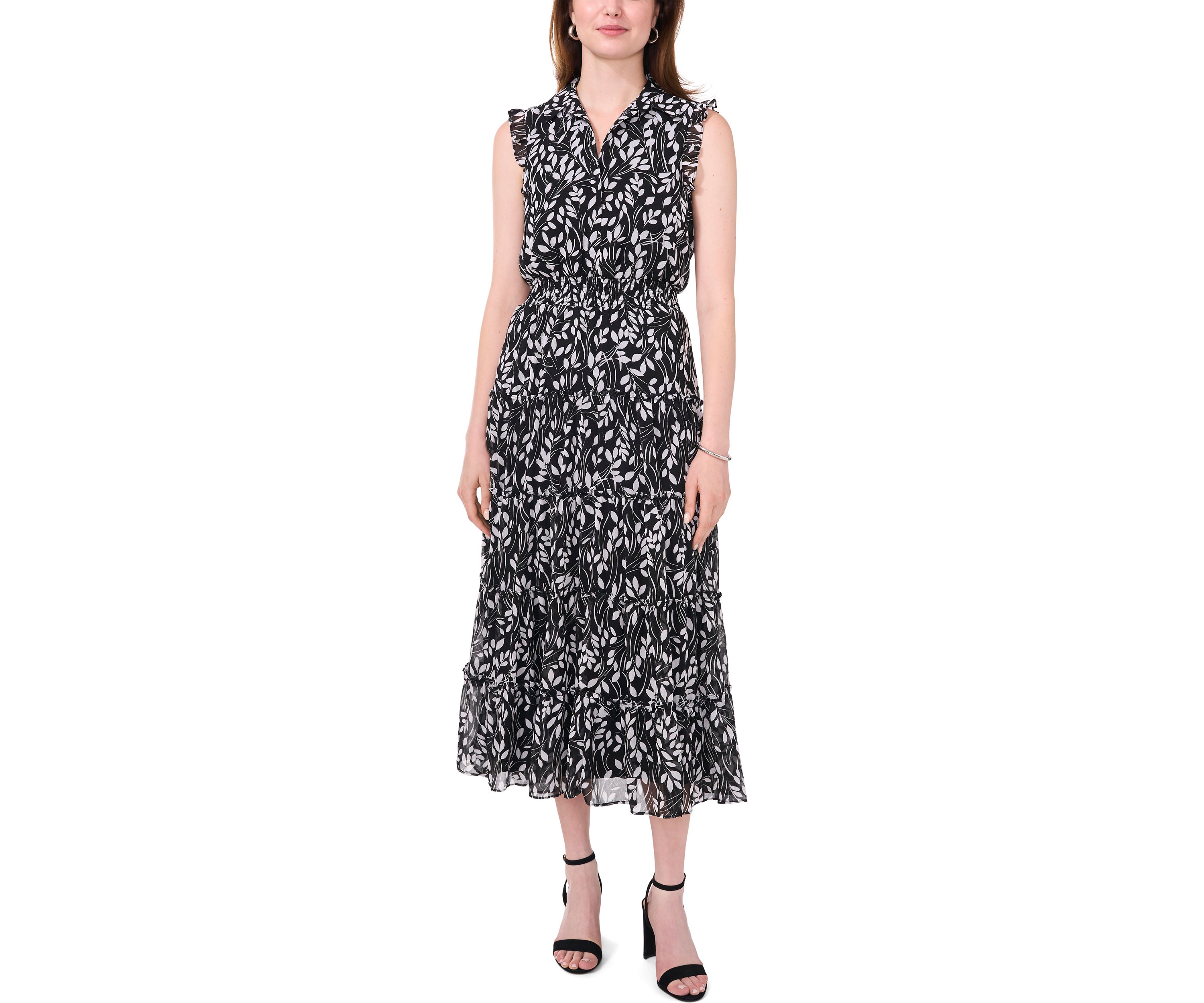 Womens Sleeveless Collar Neck Print Maxi Dress