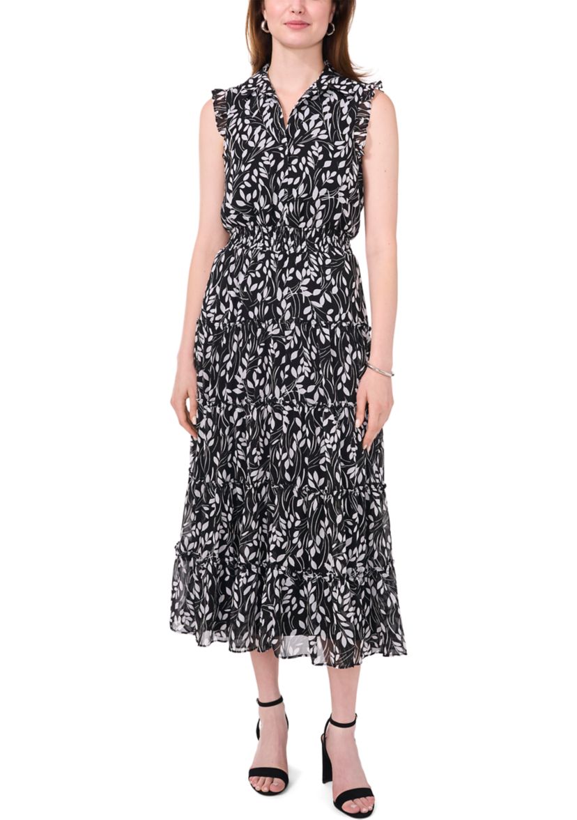 Womens Sleeveless Collar Neck Print Maxi Dress