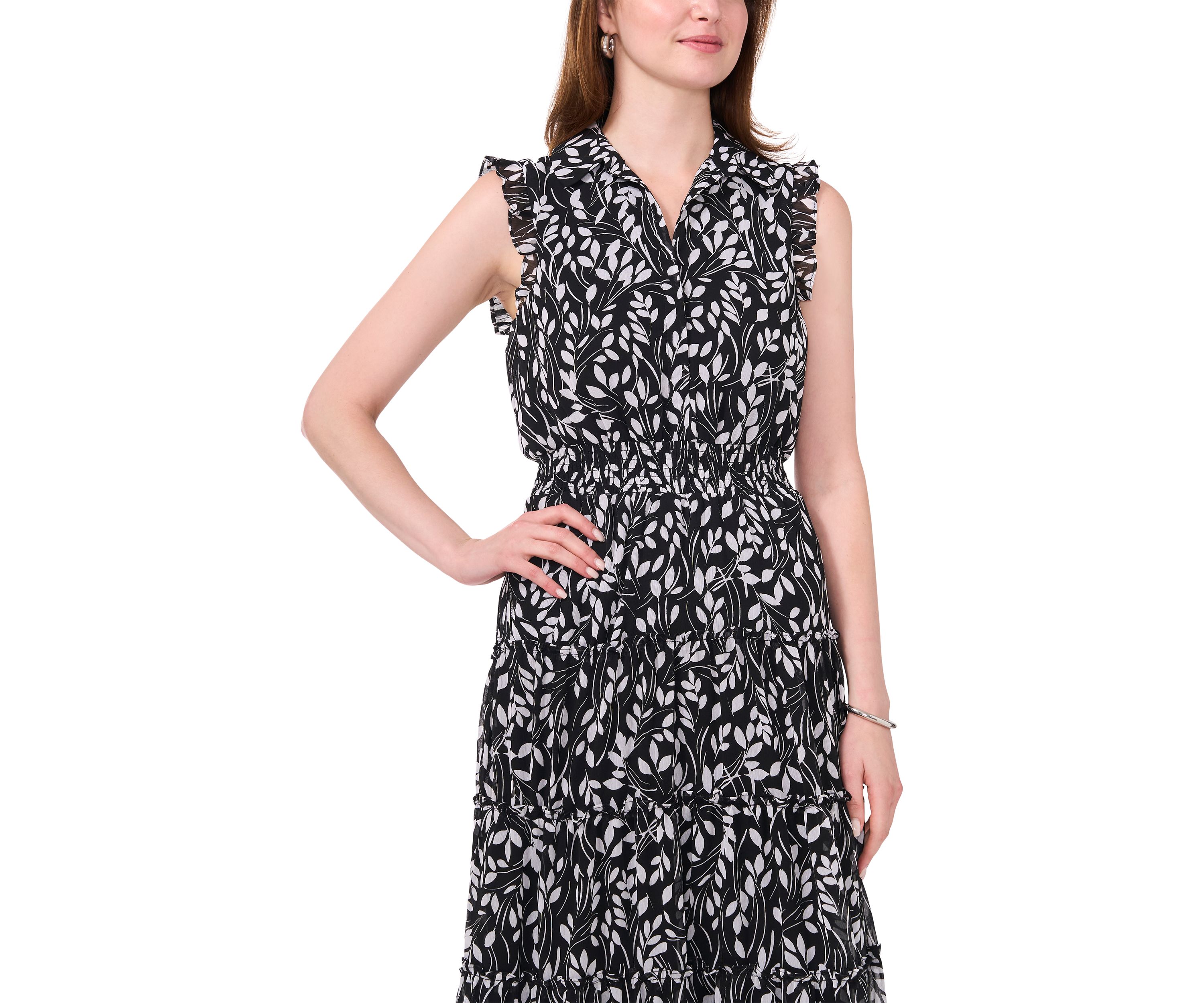 Womens Sleeveless Collar Neck Print Maxi Dress