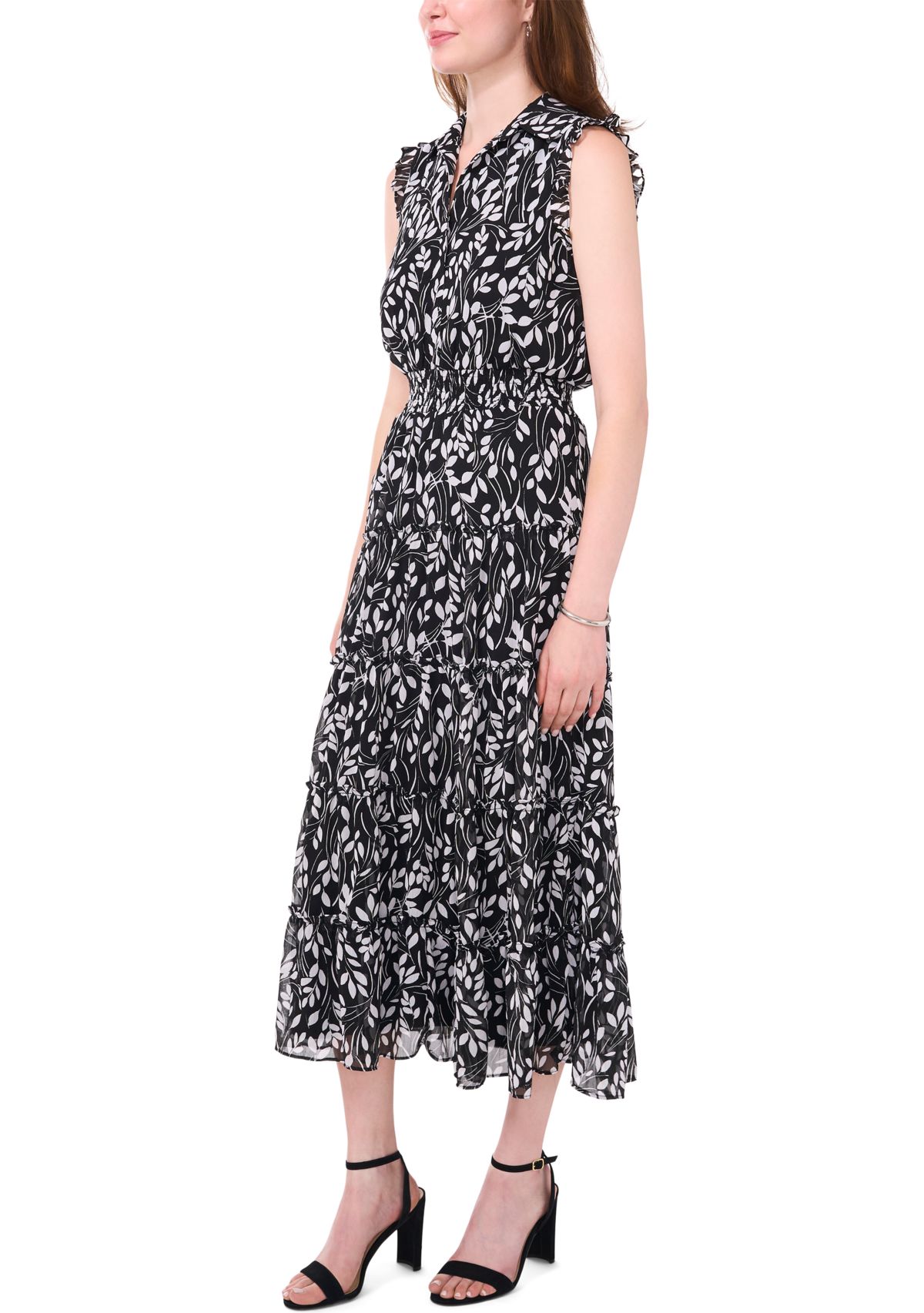 Womens Sleeveless Collar Neck Print Maxi Dress