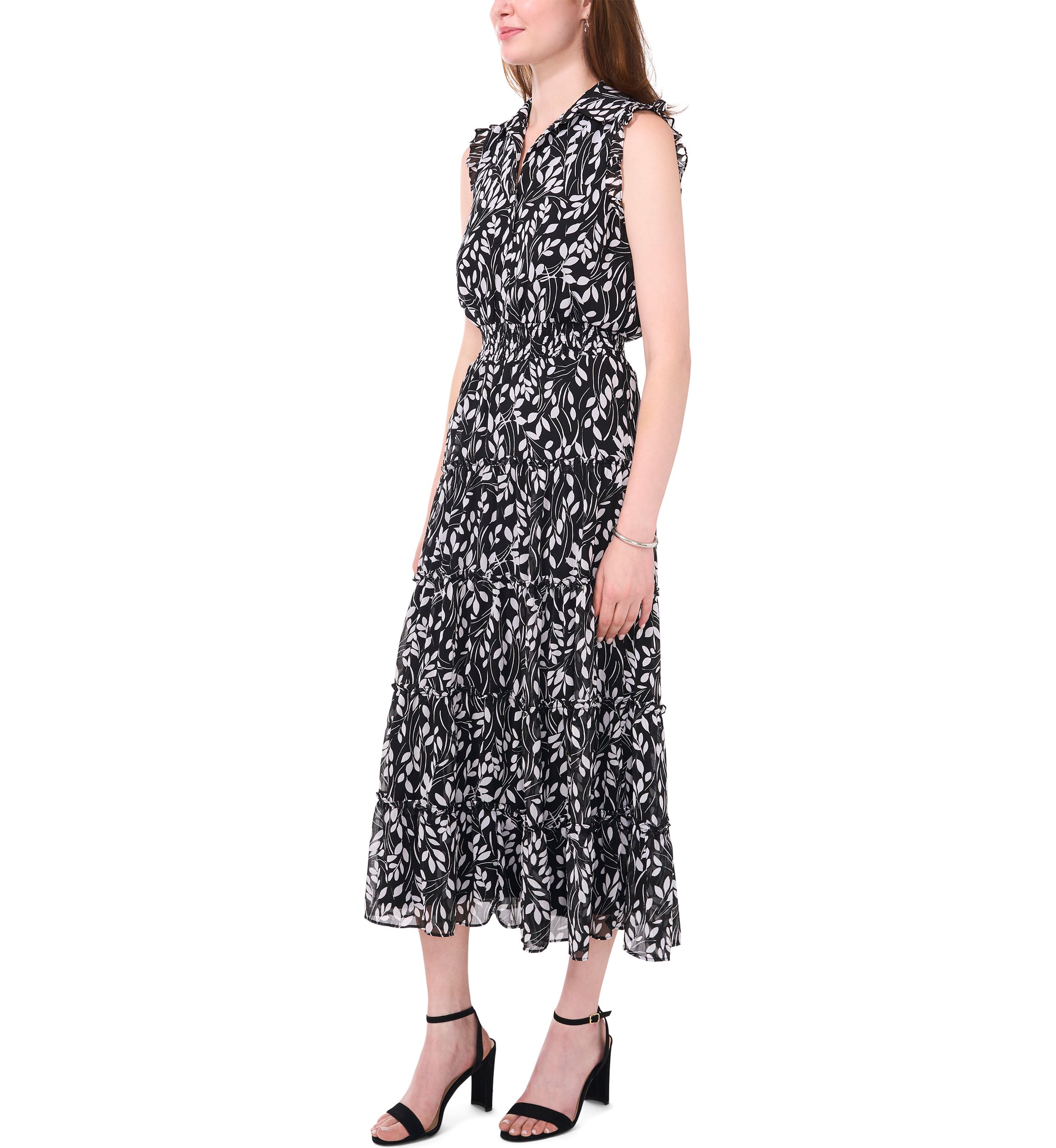 Womens Sleeveless Collar Neck Print Maxi Dress