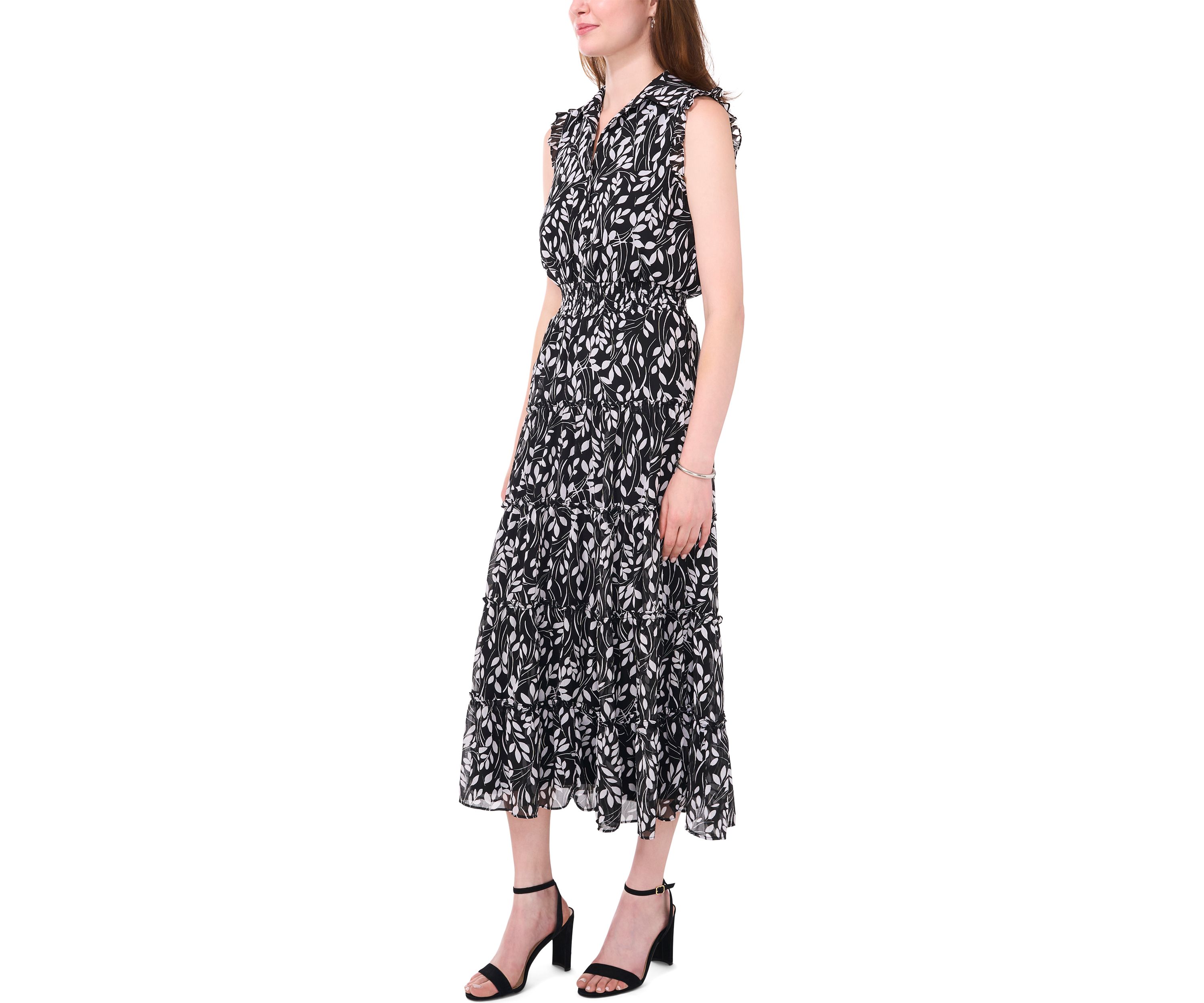 Womens Sleeveless Collar Neck Print Maxi Dress