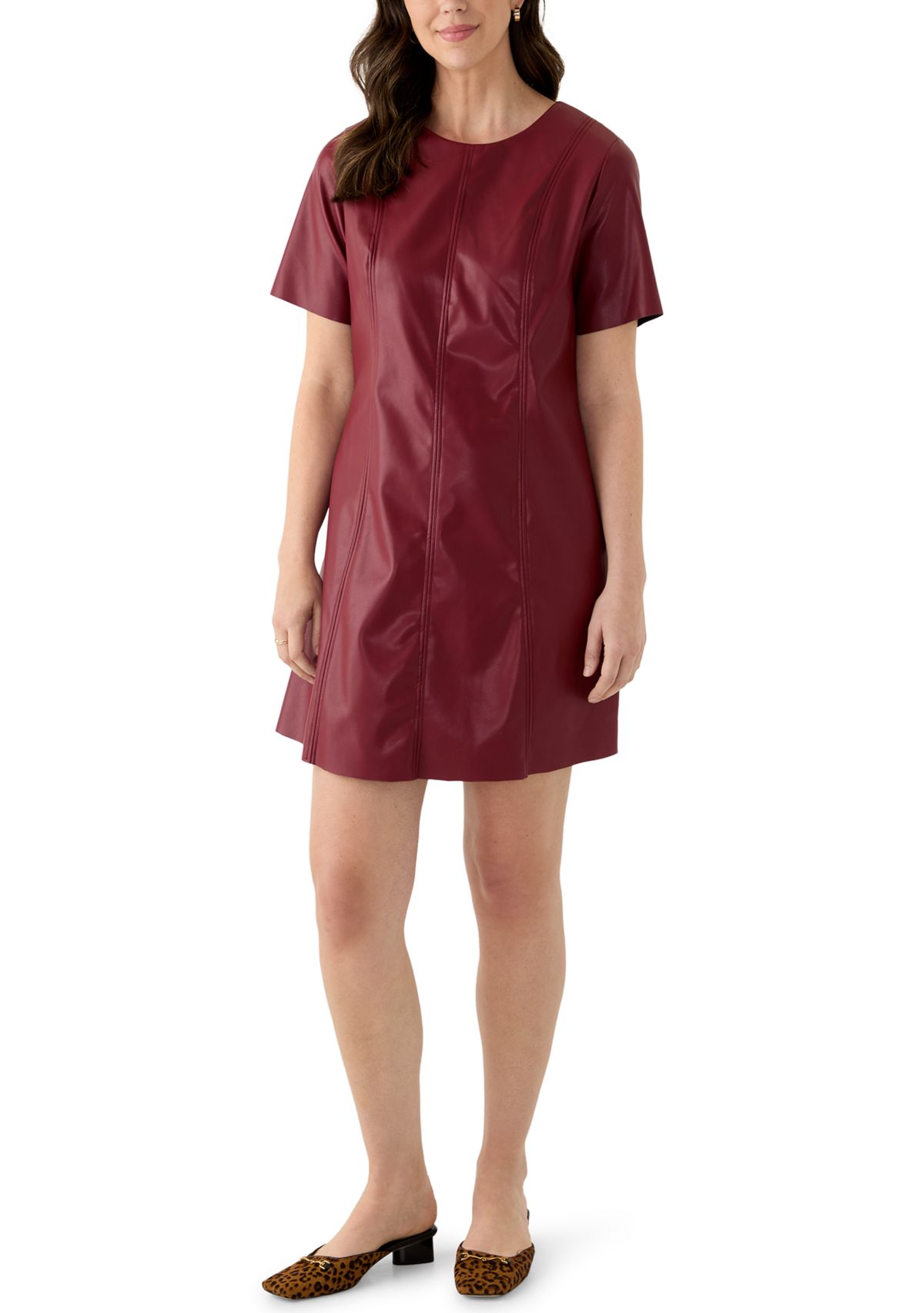 Womens Faux Leather A-Line Dress