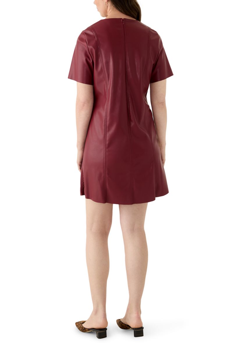Womens Faux Leather A-Line Dress