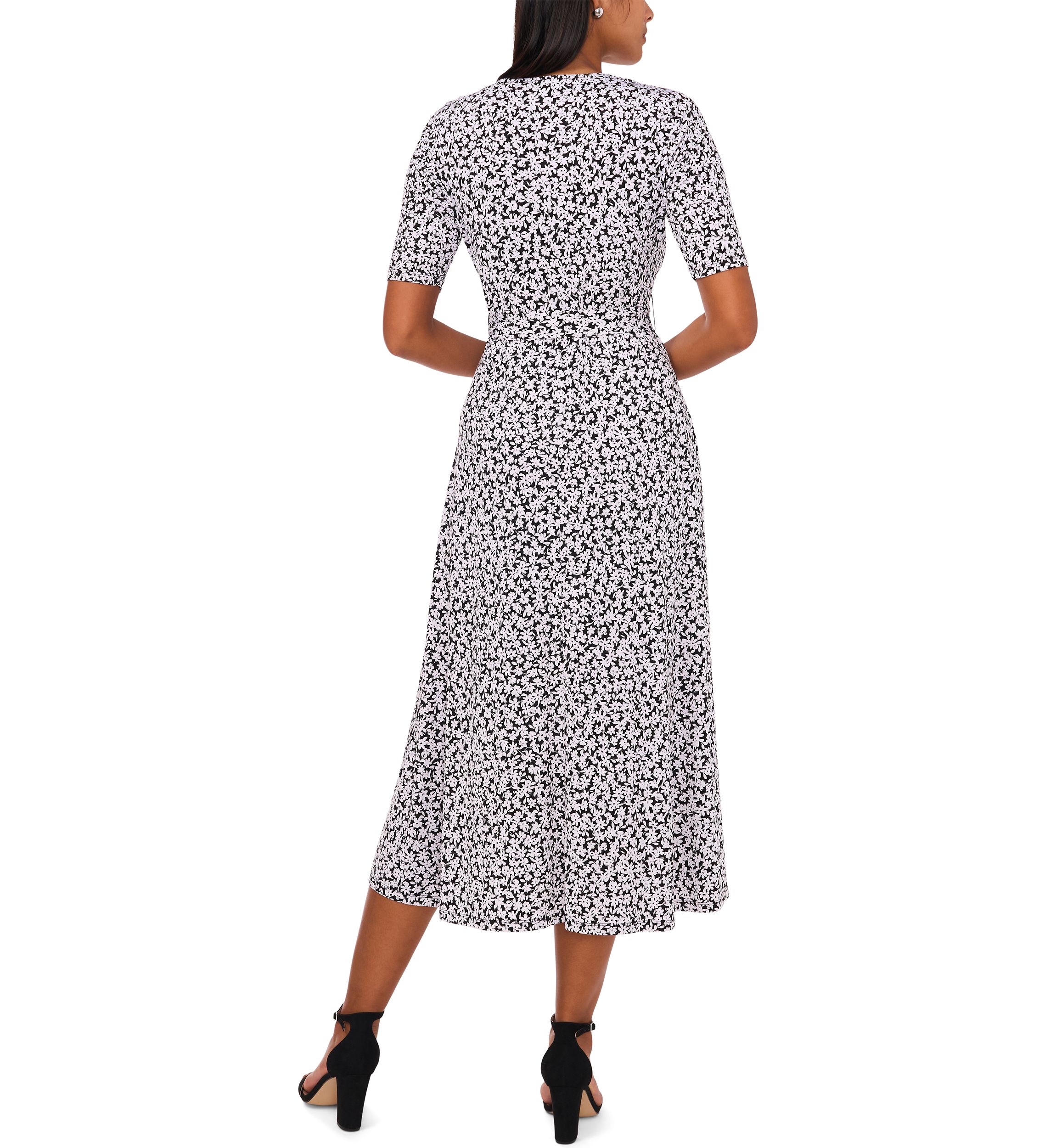 Womens Printed Belted V-Neck Dress