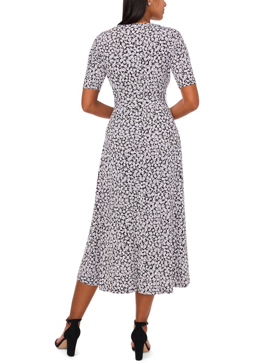 Womens Printed Belted V-Neck Dress