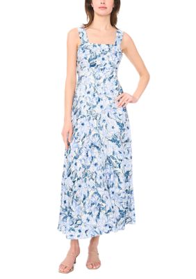 MSK Women's Floral Challis Maxi Sundress, Blue, XL