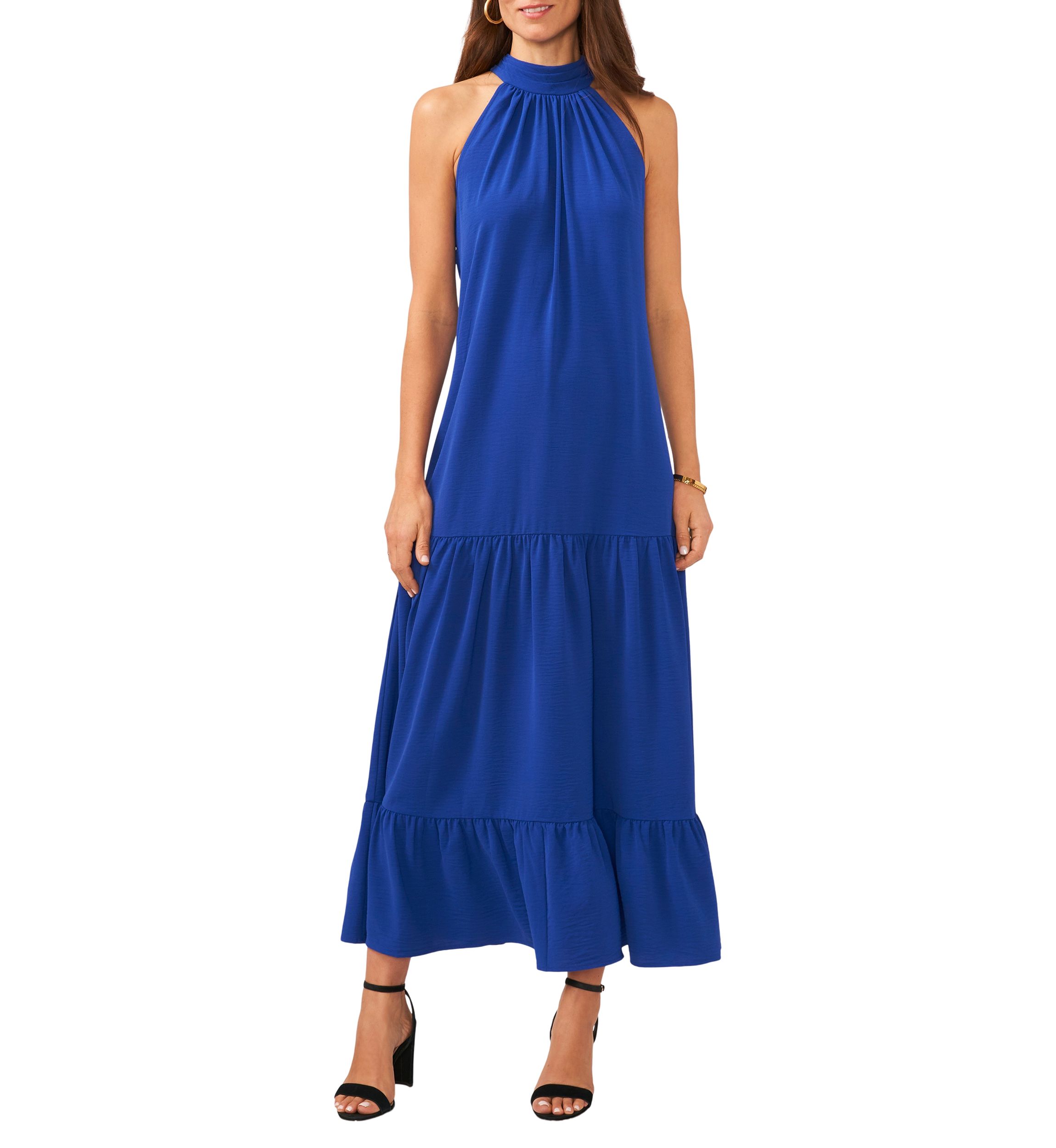 Womens Sleeveless Halter Neck Solid Maxi Dress