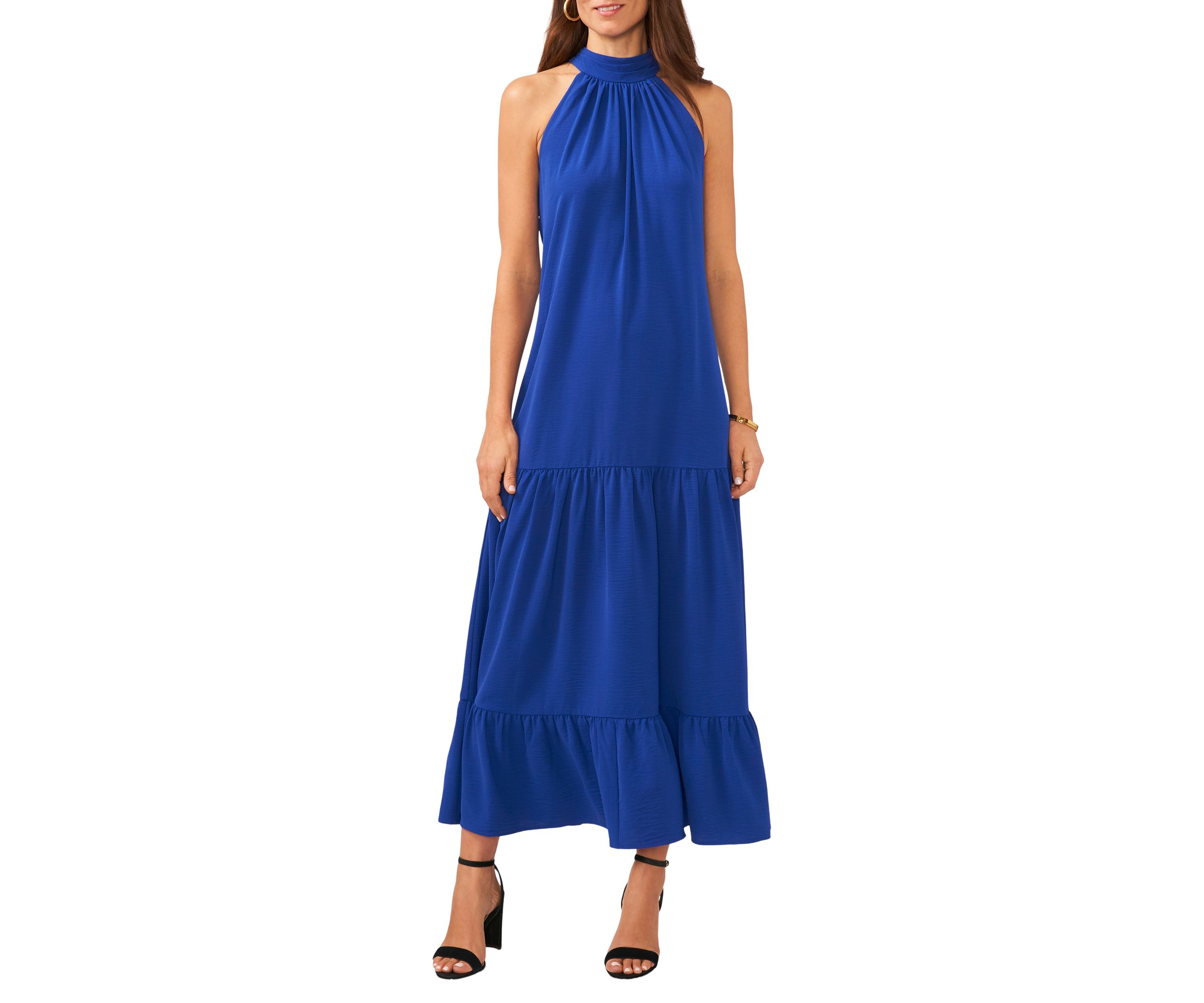 Womens Sleeveless Halter Neck Solid Maxi Dress