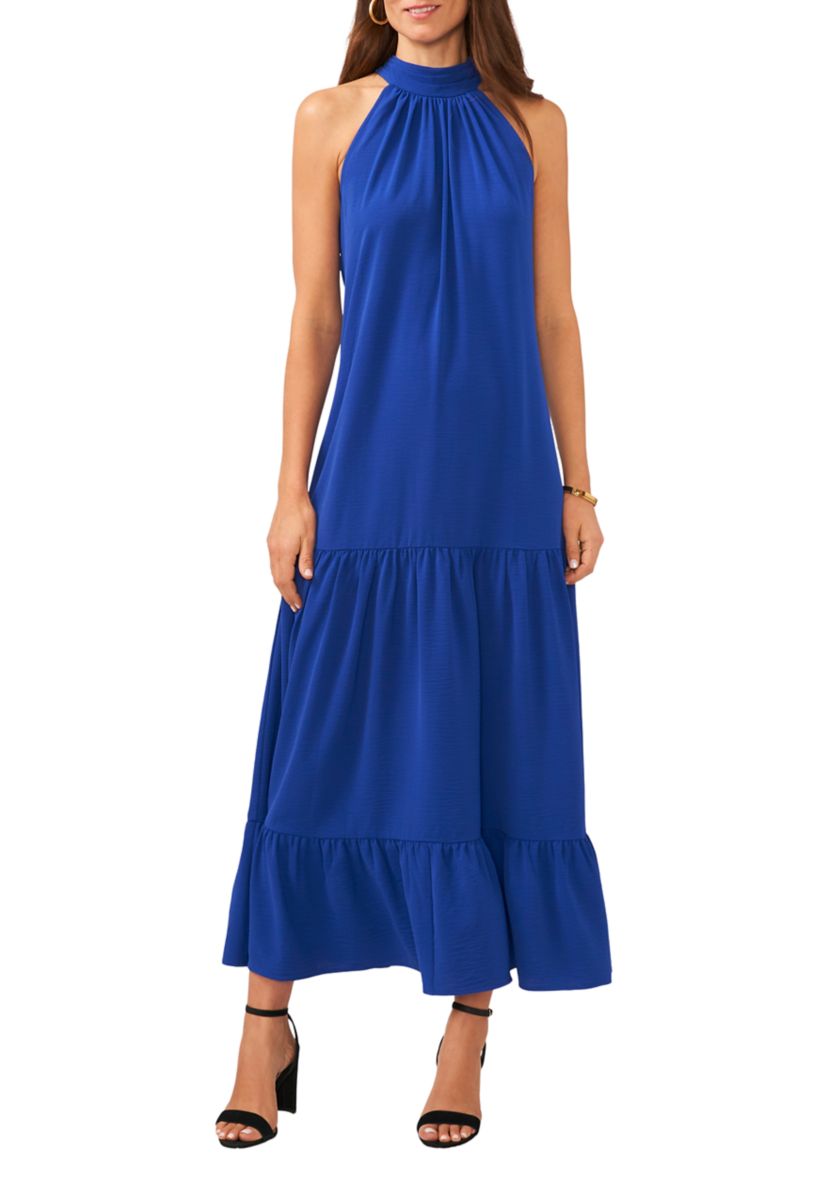 Womens Sleeveless Halter Neck Solid Maxi Dress