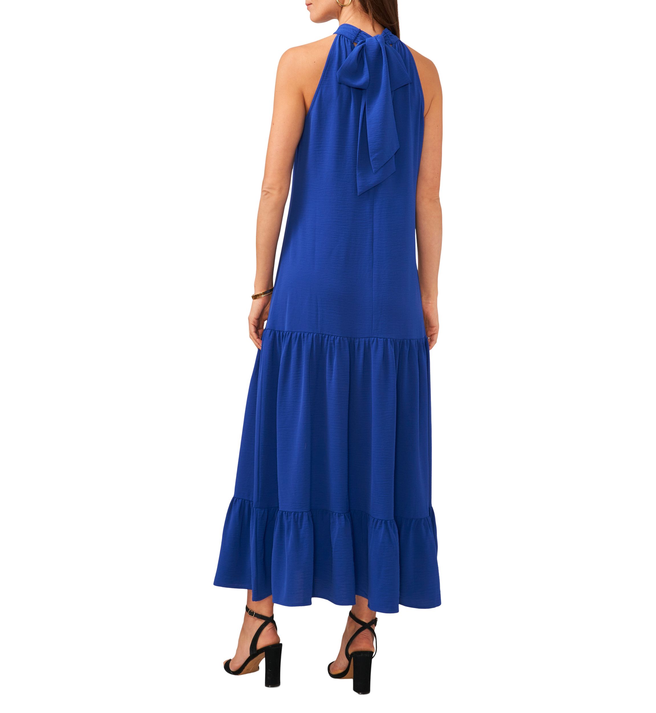 Womens Sleeveless Halter Neck Solid Maxi Dress