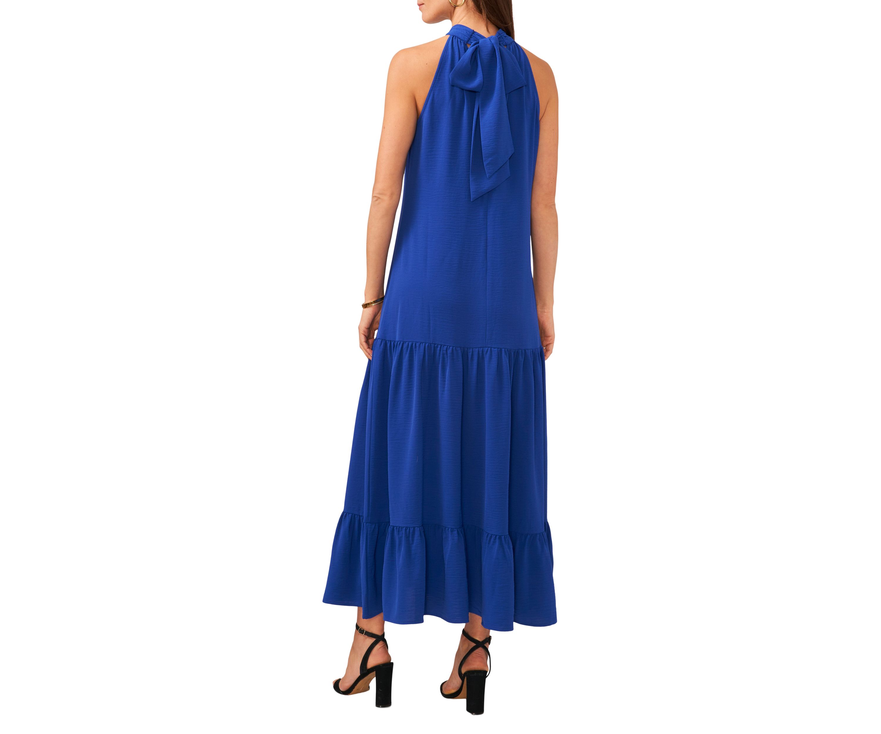 Womens Sleeveless Halter Neck Solid Maxi Dress