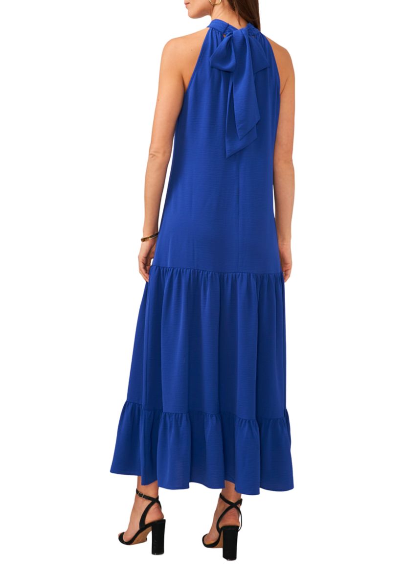 Womens Sleeveless Halter Neck Solid Maxi Dress