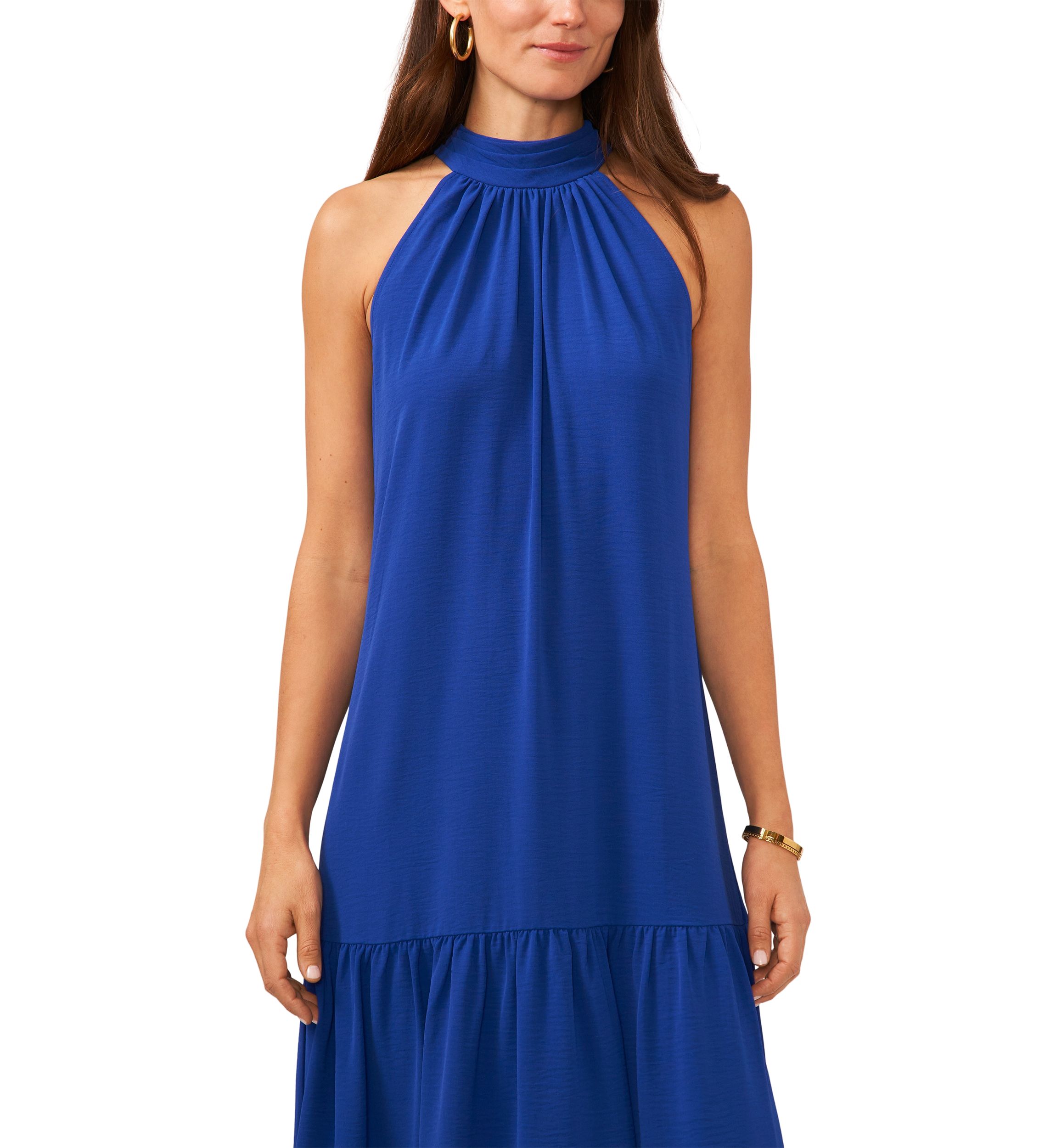 Womens Sleeveless Halter Neck Solid Maxi Dress
