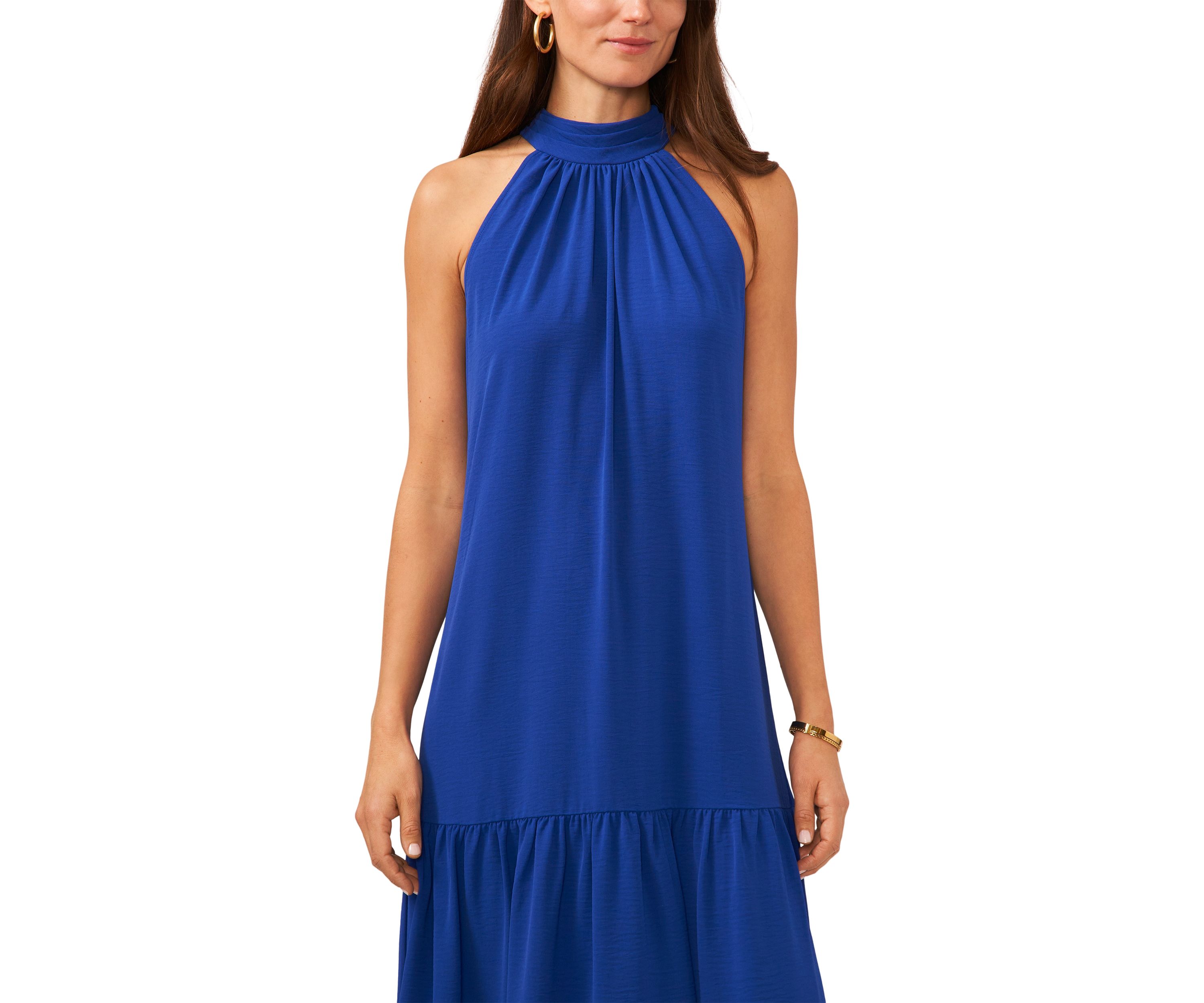 Womens Sleeveless Halter Neck Solid Maxi Dress